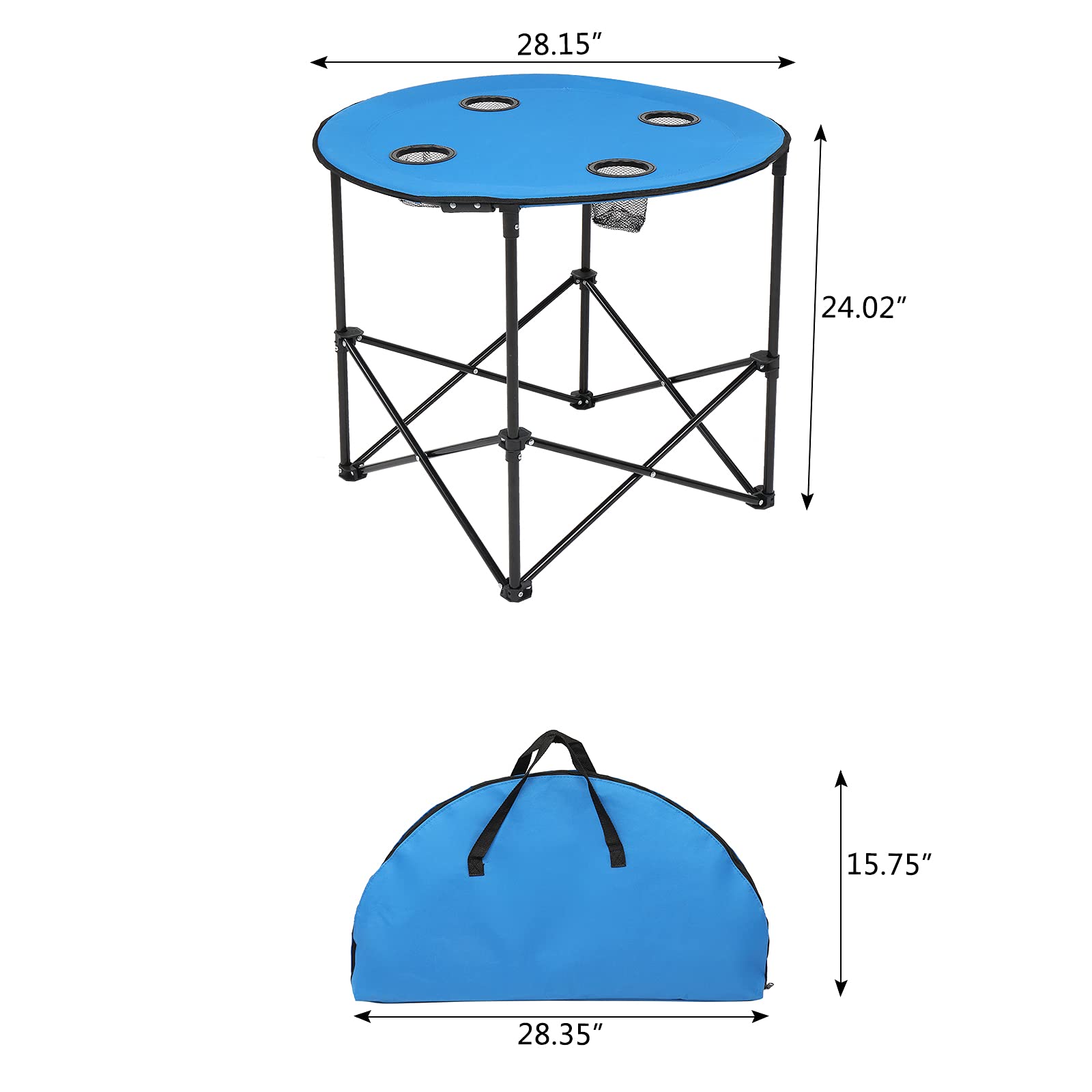 Heavy Duty Oxford Cloth Steel Round Folding Table - Portable Outdoor Camping Table with 4 Cup Holders for Beach, Lawn, Travel & Picnics | Perfect for Backyard BBQs, Tailgating & RV Adventures
