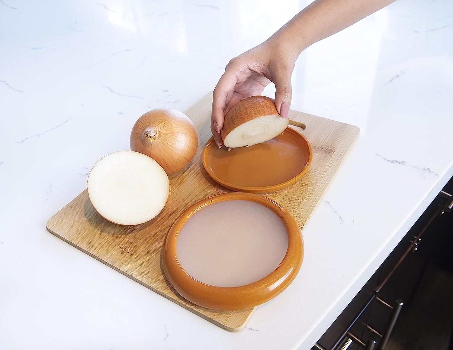 Joie Onion Stretch Pod - 2 Pack | Fresh Onion Storage Container for Refrigerator | Extends Vegetable Shelf Life | Perfect for Kitchen, Pantry & Meal Prep Organization (Orange)