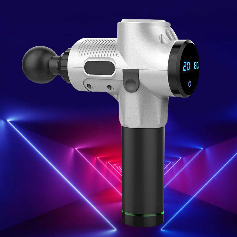 CHAW Deep Tissue Massage Gun - Electric Percussion Muscle Massager with 4 Attachments, 20 Speed Levels & LED Display for Pain Relief, Muscle Recovery - Perfect for Athletes, Gym Workouts & Post-Exercise Therapy (Silver)