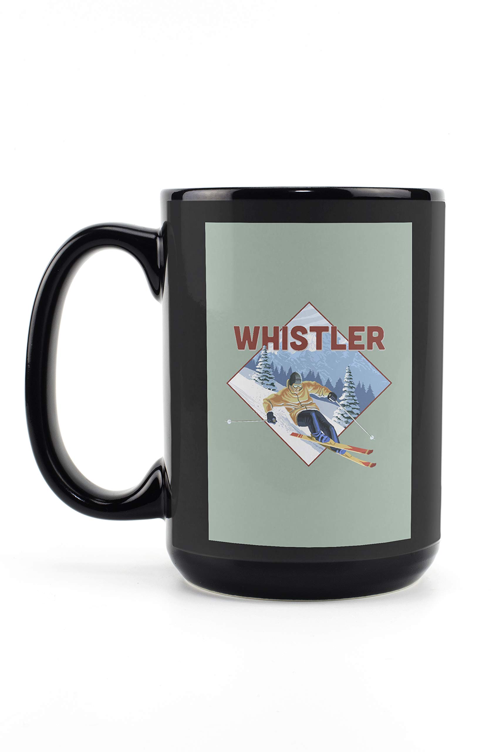 Lantern Press Whistler Canada Downhill Snow Skier Contour 15oz Black Ceramic Coffee Mug - Microwave & Dishwasher Safe - Perfect for Hot Drinks at Home, Office or Outdoor Adventures