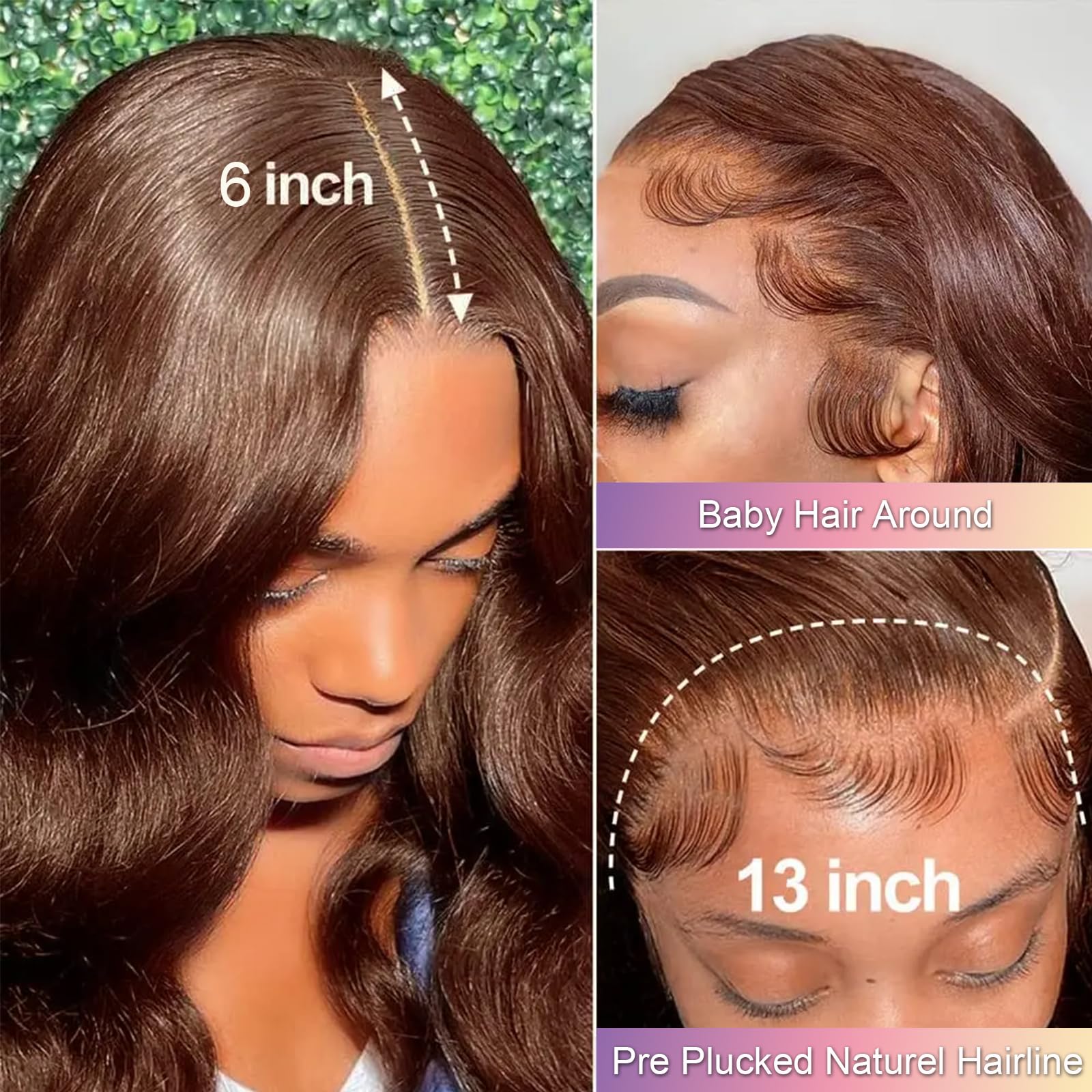 13x6 Chocolate Brown Lace Front Wig Human Hair 30 Inch Body Wave - Pre Plucked with Baby Hair 200% Density HD Transparent Lace - Natural Looking Wigs for Black Women | Daily Wear, Parties, Cosplay, Special Occasions
