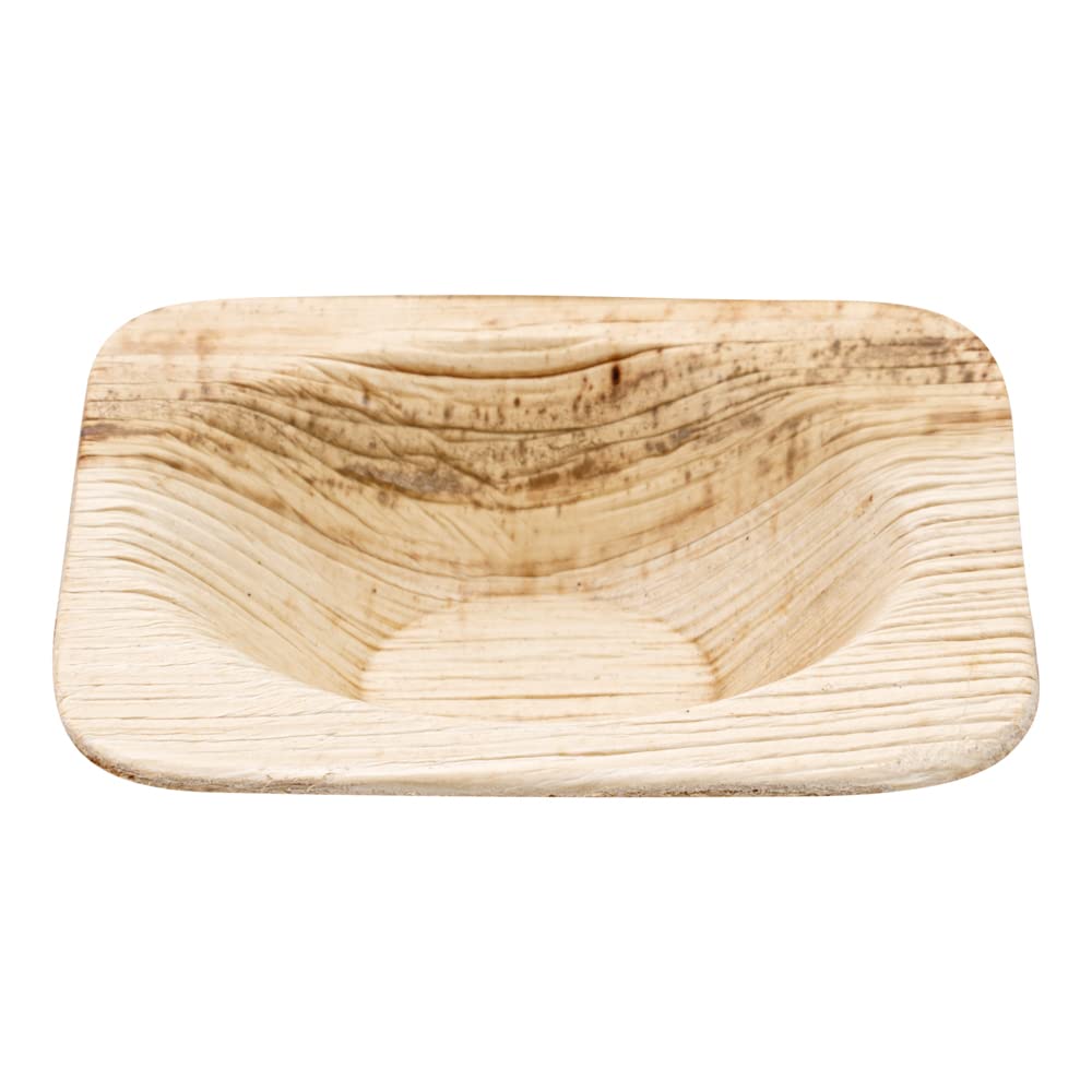 Restaurantware Indo 2.4 Inch Square Palm Bowls - 100 Pack Microwave Safe & Freezer Friendly Sustainable Areca Leaf Bowls for Hot & Cold Foods | Eco-Friendly Disposable Bowls for Parties, Catering & Outdoor Dining