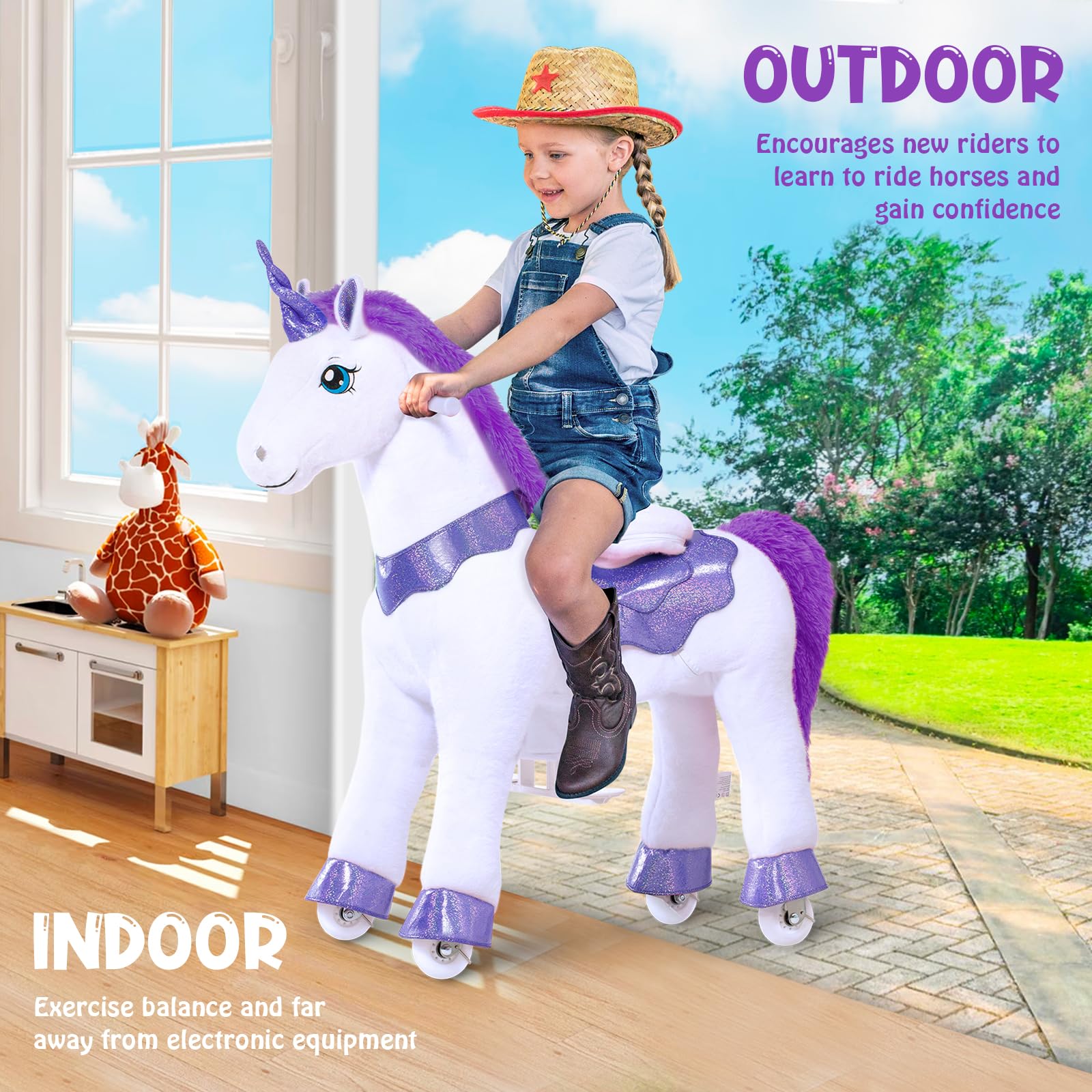PonyCycle Ride-On Unicorn Toy for Girls Ages 4-8 - 35.4