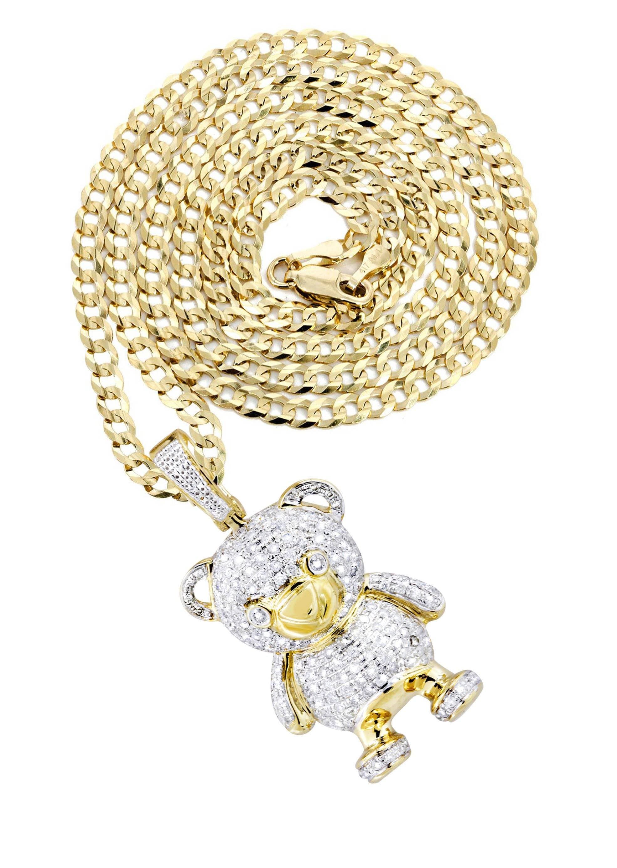 10K Yellow Gold Teddy Bear Diamond Necklace - 1.37 Carats Diamond Pendant for Women | Perfect Gift for Birthday, Anniversary & Valentine's Day