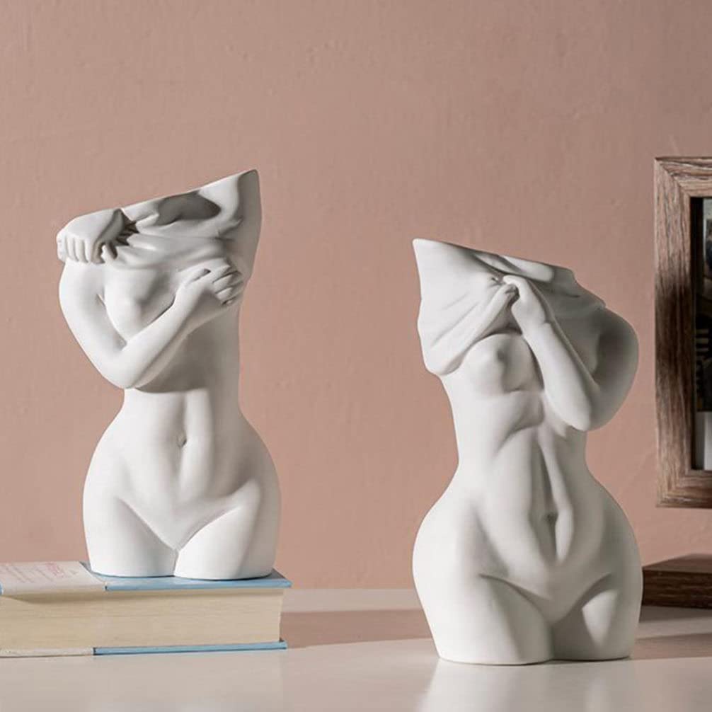 White Ceramic Feminine Curve Vase - Elegant Floral Vase for Modern Bohemian Home Decor | Perfect for Centerpieces, Wedding Decor & Boho Chic Living Spaces
