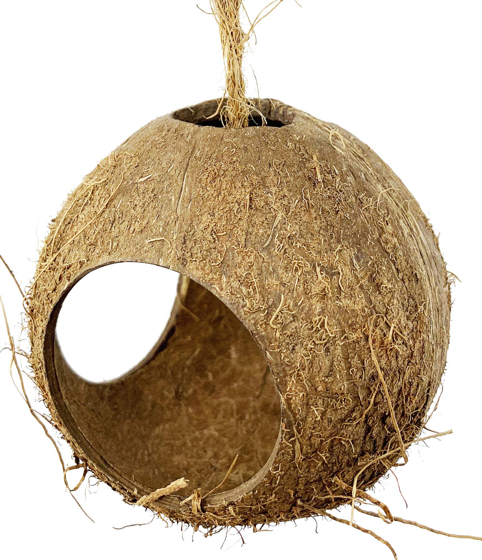 Bonka Bird Toys 2114 Three Hole Coconut Hut Nest for Parrots - Cozy Sleeping & Playing Hideout for Small Birds Like Cockatiels, Lovebirds, and Parakeets