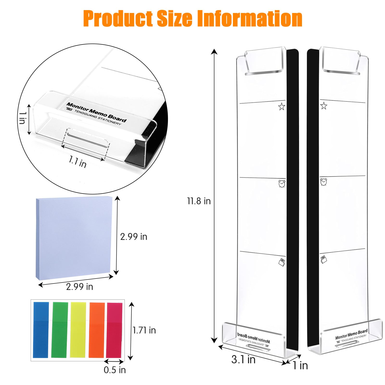 SIBEITU Acrylic Monitor Memo Board - 2 Pack Multifunctional Sticky Note Holder for Computer Screen | Office Desk Accessories with Random Sticky Notes | Perfect for Home Office, Workstation & Study Desk Organization