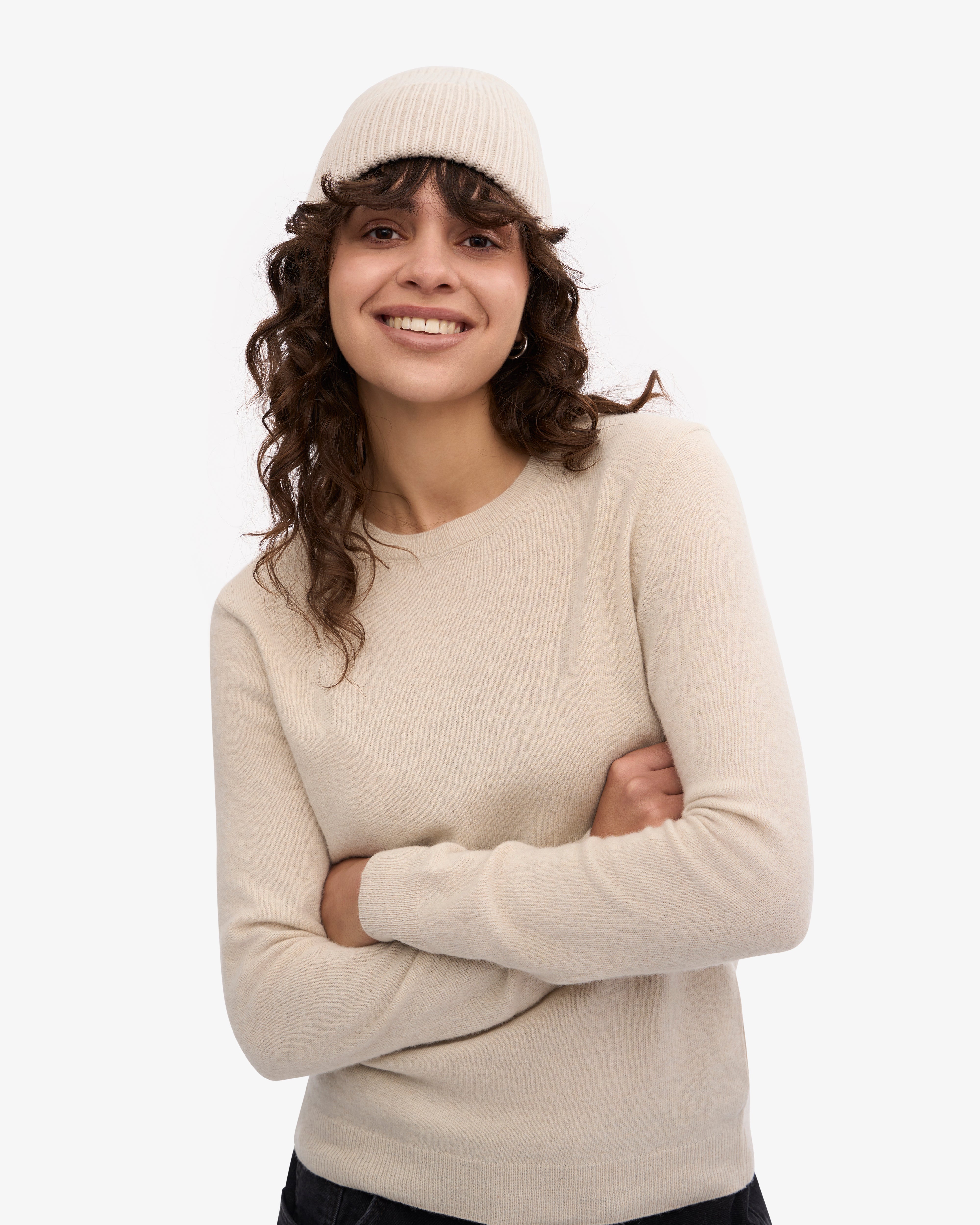 Premium Women's Light Merino Wool Crew Neck Sweater - Ivory White | Soft & Breathable Winter Wear for Office, Travel & Casual Outfits