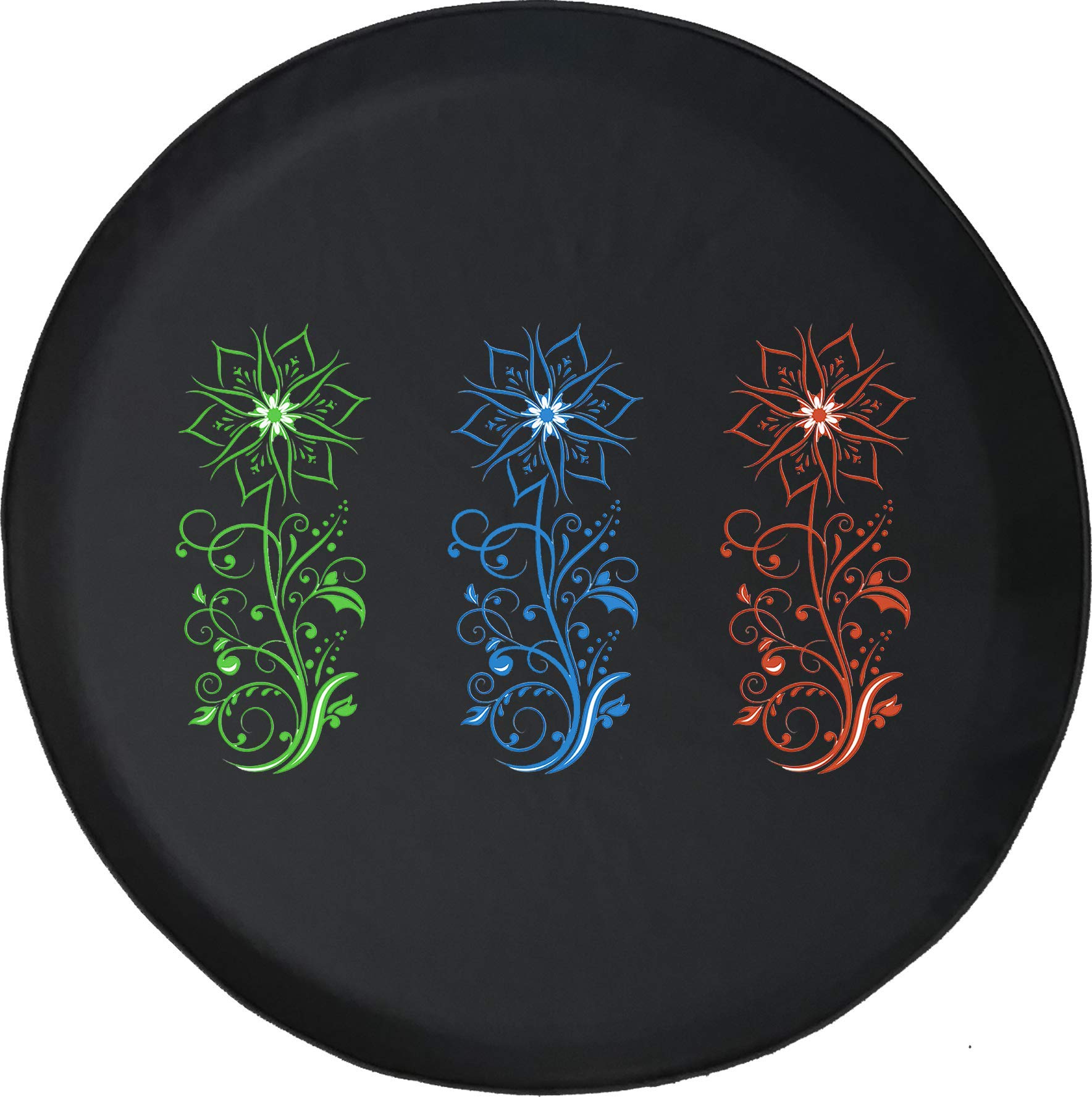 30 Inch Green Blue Orange Floral Tire Cover for Off-Road Trucks & RVs - Waterproof Garden Nature Design - Perfect for Camping, Outdoor Adventures & Vehicle Protection