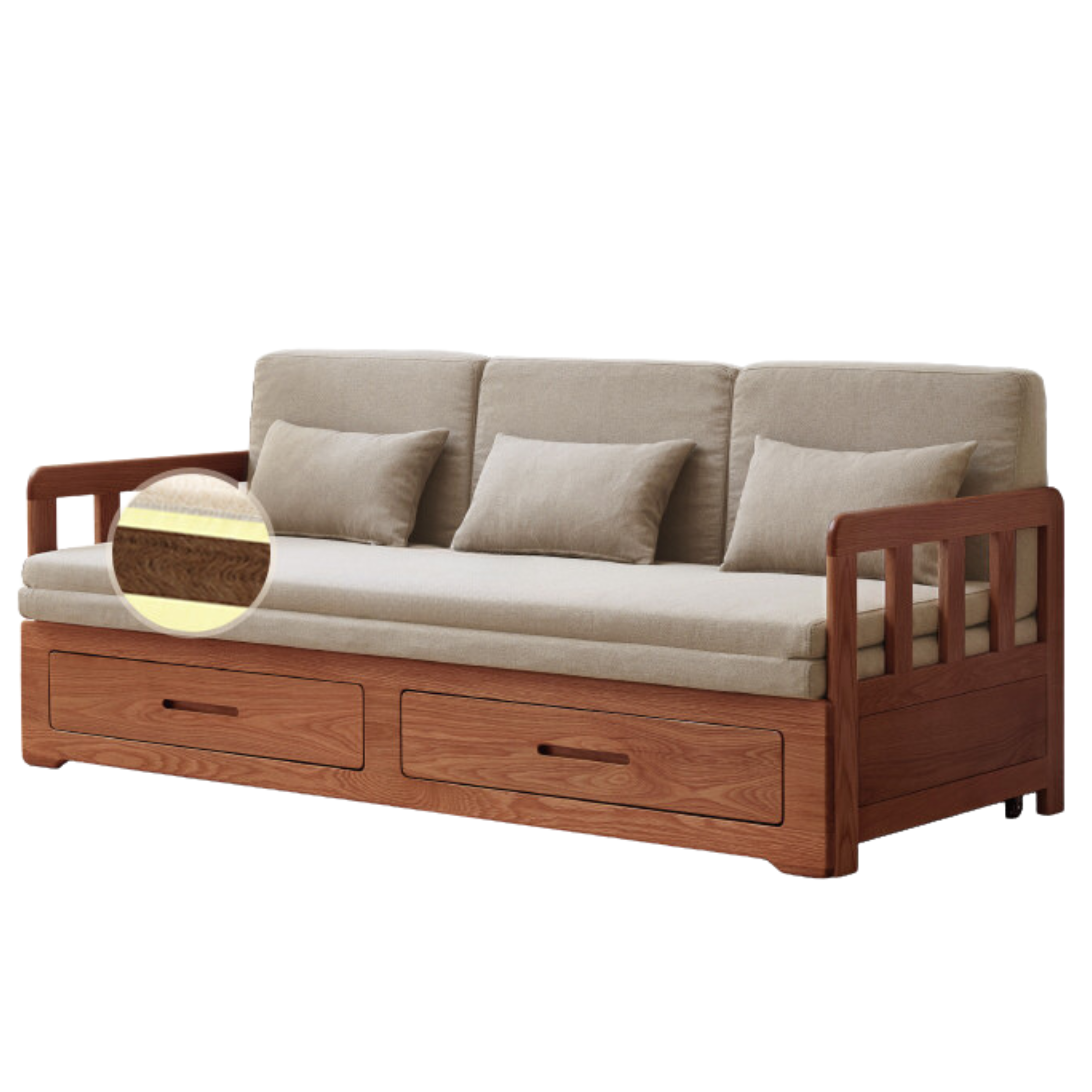 78.7х33.3х32.7 inch / 200х84.7х83.5сm / Walnut color - flax gray coconut palm mat / sofa bed
