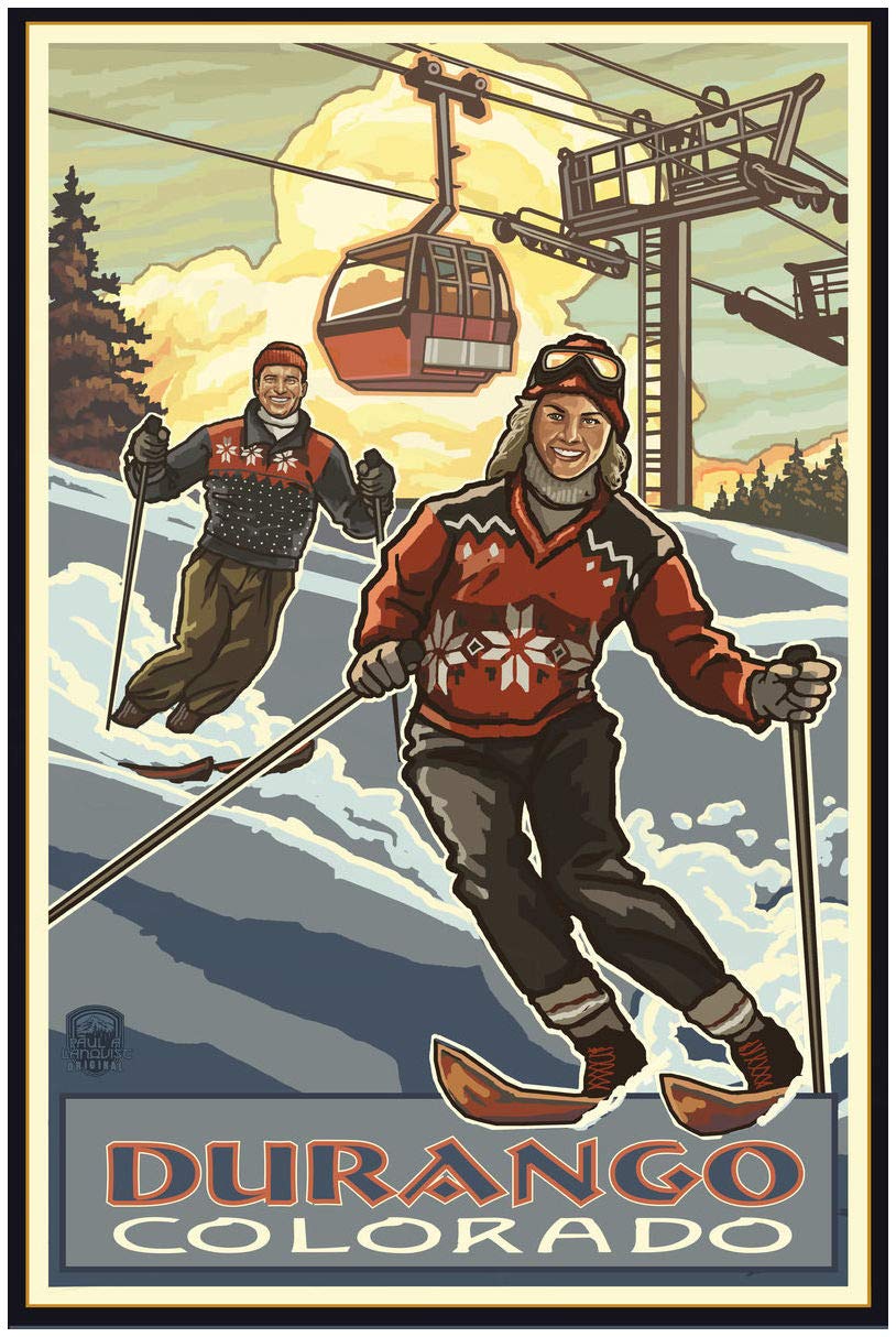 Durango Colorado Downhill Skier Giclee Art Print Poster - 30x45 Inch Winter Sports Wall Decor - Travel Artwork by Paul A. Lanquist for Ski Lodge, Cabin, or Mountain Home Decor