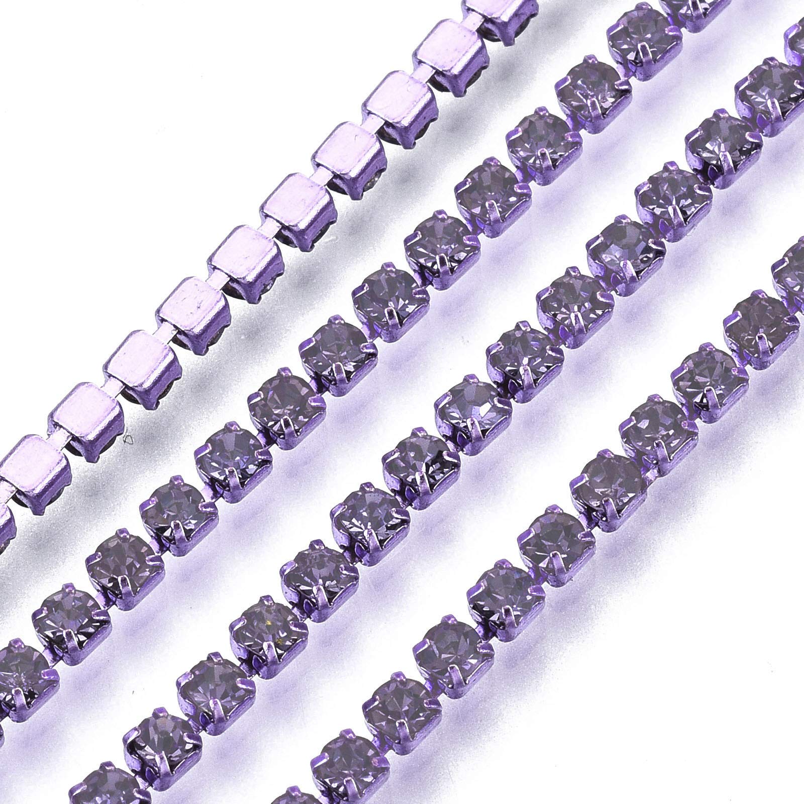 Craftdady 10 Yards 2mm Crystal Rhinestone Chain Roll - DIY Jewelry Making, Wedding Decor, Home Decoration, Sew On Trim for Dresses & Accessories (Lavender) | Perfect for Bridal Gowns, Handbags & Costume Embellishment