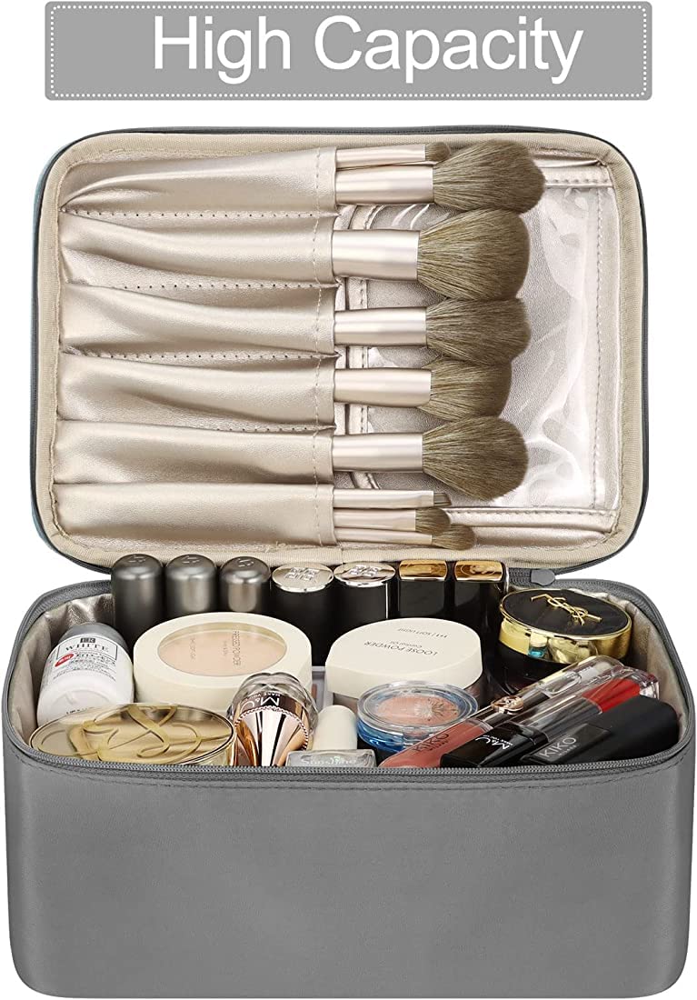 Lightning Hammerz Travel Makeup Bag with Brush Pouch | Waterproof Cosmetic Organizer for Makeup Brushes & Toiletries | Multi-Compartment Toiletry Kit for Women | Perfect for Travel, Gym & Daily Use (Grey)