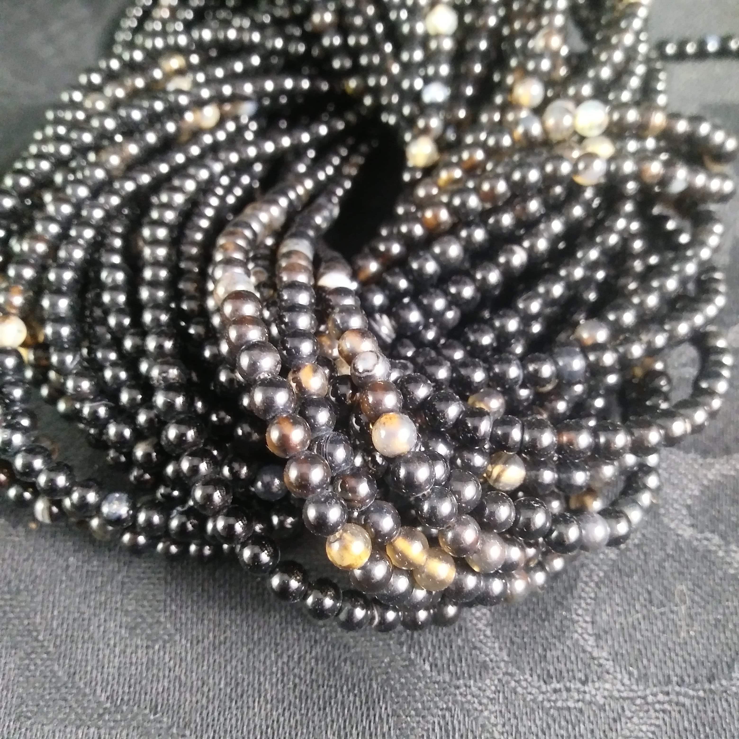 Premium Black Agate Bead Strands - 4mm & 5mm Round Natural Stone Beads for Jewelry Making, DIY Bracelets & Necklaces - Perfect for Healing Crystal Crafts & Boho Fashion Accessories
