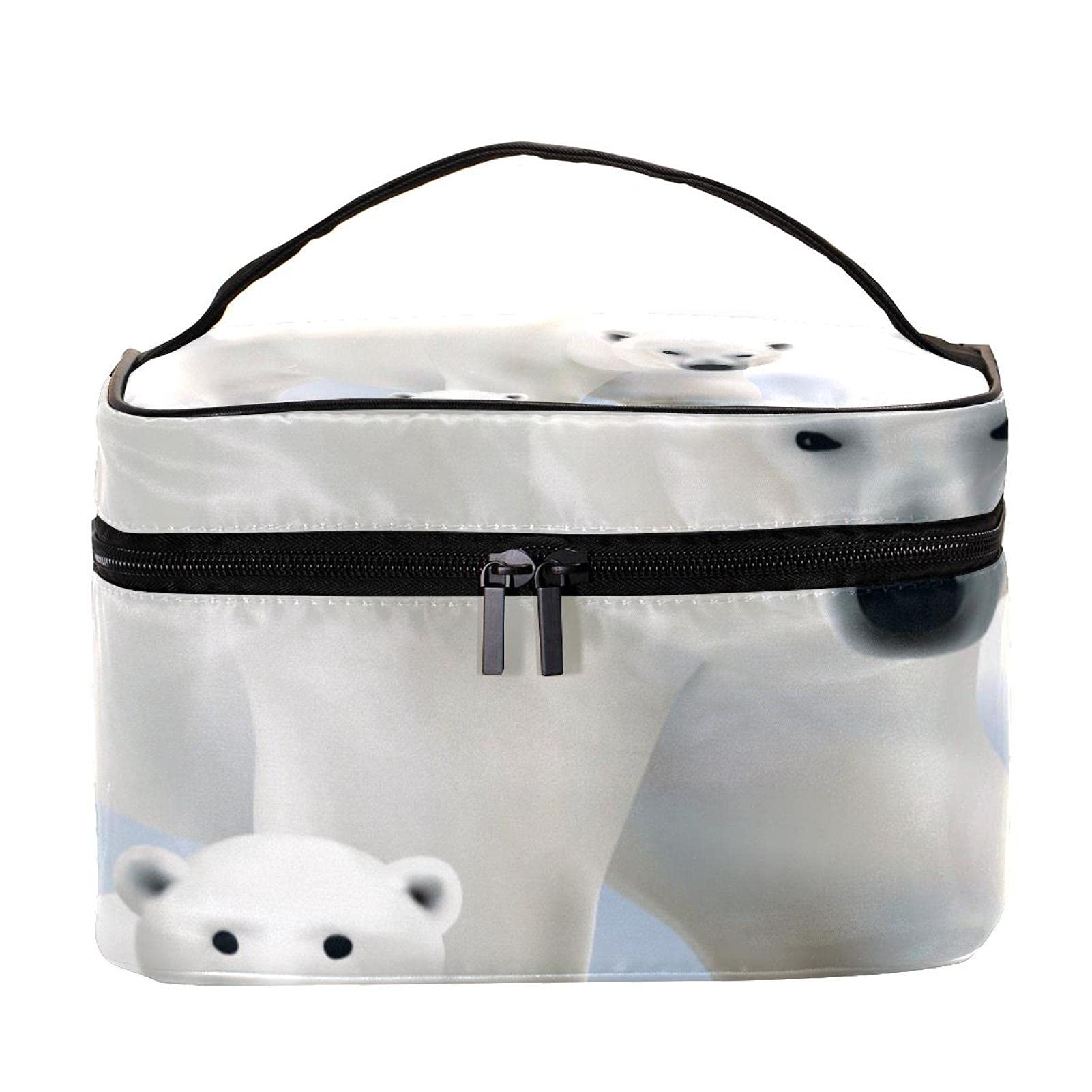 White Polar Bear & Baby Travel Makeup Bag - Large Cosmetic Organizer with Zipper - Waterproof Toiletry Bag for Women & Girls - Perfect for Travel, Gym, and Daily Essentials Storage