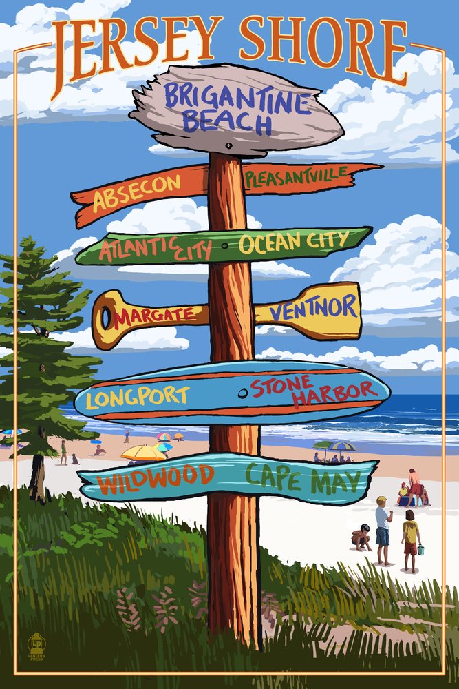 Brigantine Beach New Jersey Metal Wall Art - 16x24 Gallery Quality Aluminum Signpost Decor for Coastal & Beach House Theme - Perfect for Living Room, Bedroom, or Office