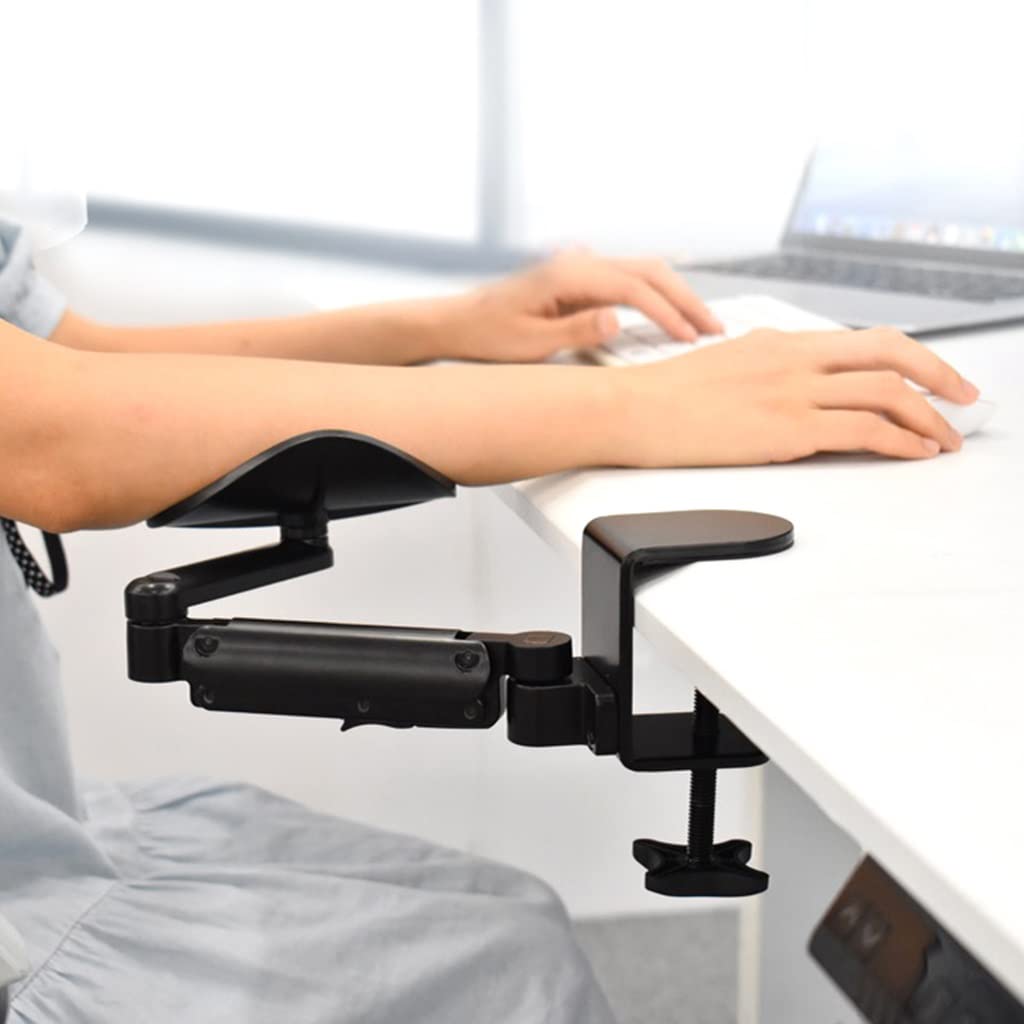 Adjustable Rotating Mouse Arm Rest Pad with Removable Clamp - Ergonomic Computer Wrist Support for Office & Gaming Desks (Black, 2-Pack) - Perfect for Long Work Hours & PC Gaming Sessions