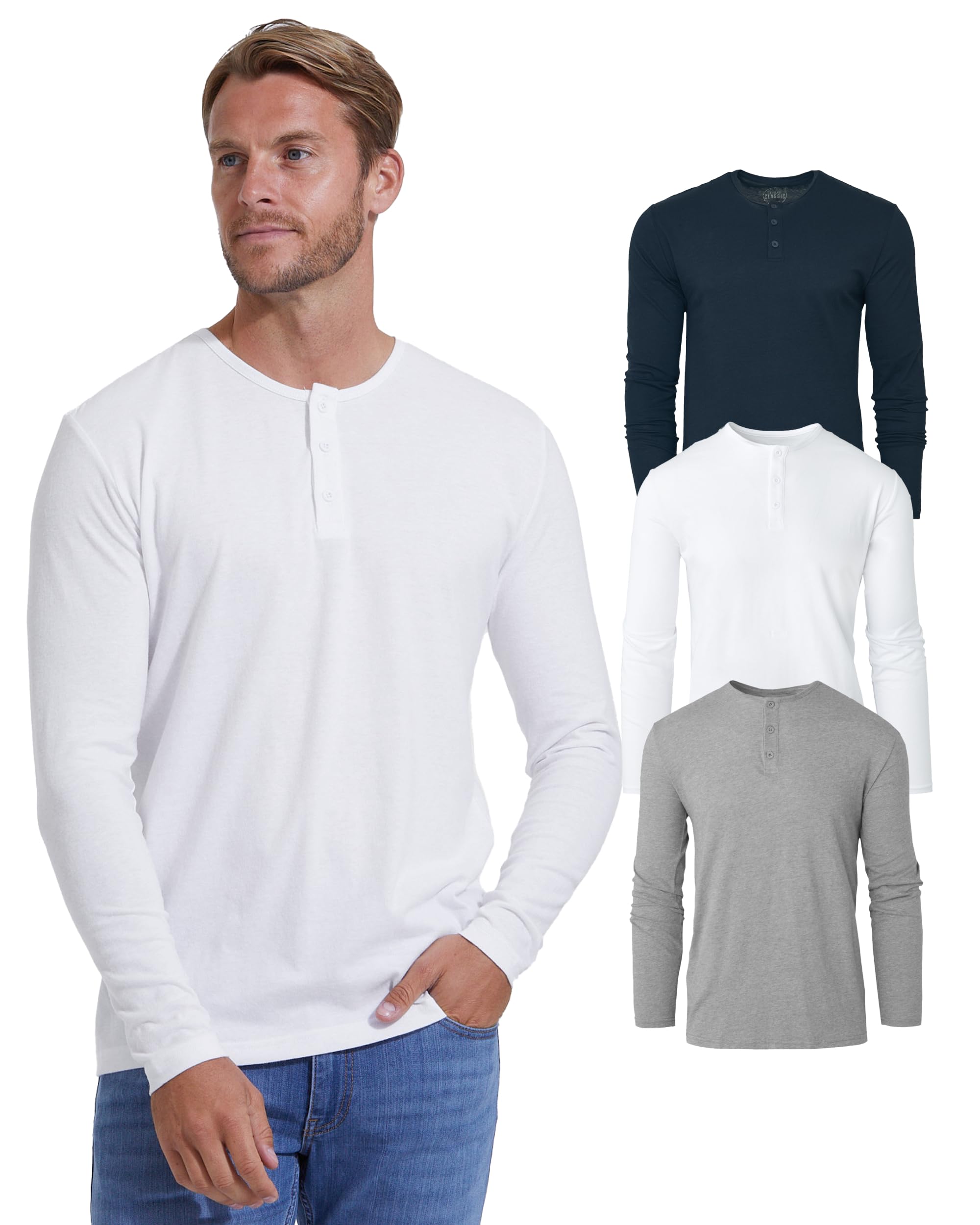 True Classic Men's Long Sleeve T-Shirts - Soft Cotton Henley & Crew Neck Thermal Shirts for Men (Regular & Tall Sizes) - Perfect for Layering, Casual Wear & Outdoor Activities
