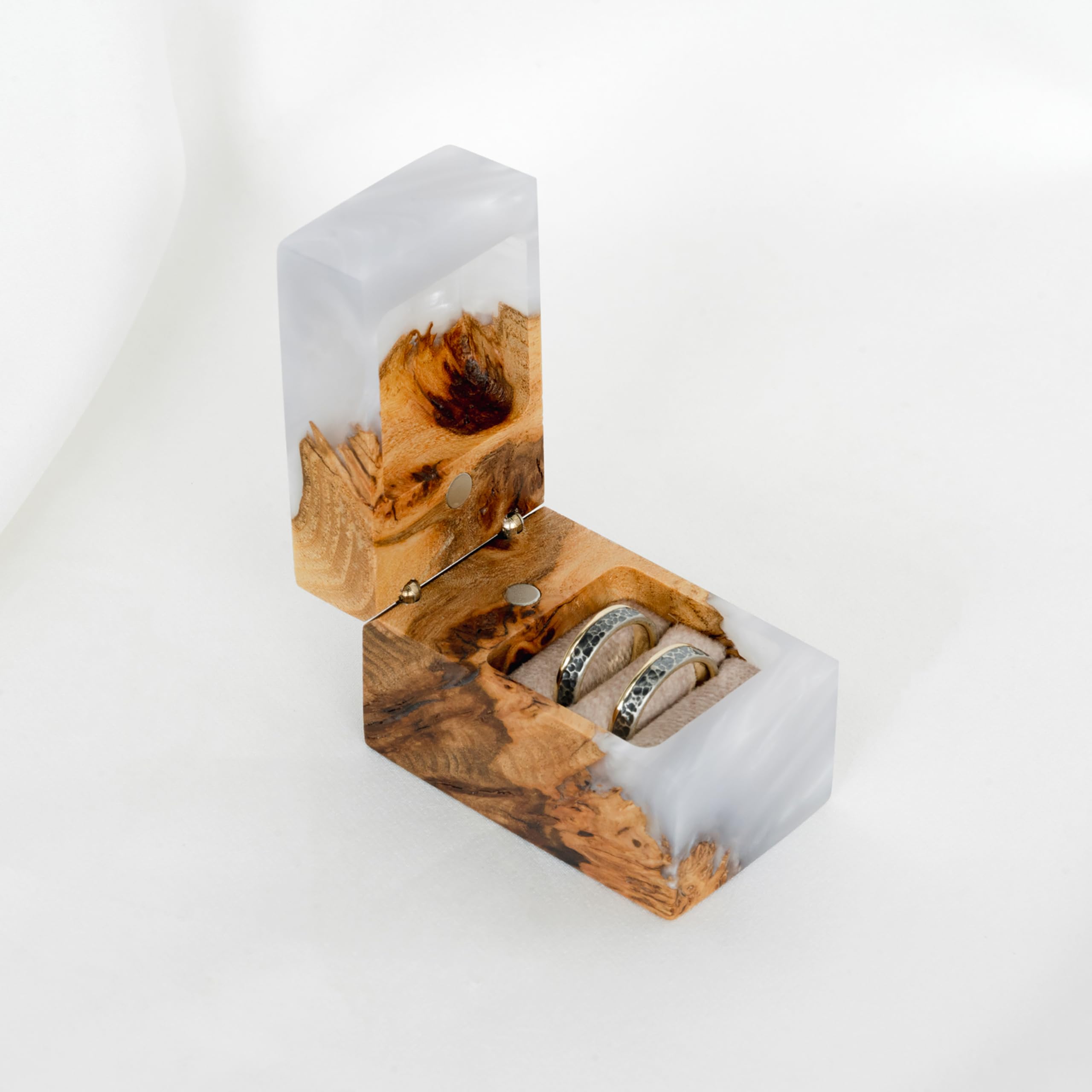 Exquisite Handcrafted Wooden Engagement Ring Bearer Box - Unique Proposal Ring Box for Wedding Day - Double Ring Holder for Women & Men - Perfect Engagement Gift & Ring Display (White, Accord Style) | Ideal for Wedding Proposals, Vow Renewals & Romantic Surprises