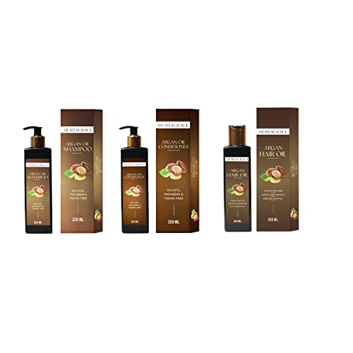 Premium Moroccan Argan Oil Hair Care Kit - Volumizing, Thickening & Smoothing Treatment for Thin, Wavy & Curly Hair | Scalp Cleansing & Deep Nourishment | 200ml Bottles | Perfect for Daily Hair Care & Salon-Quality Results at Home