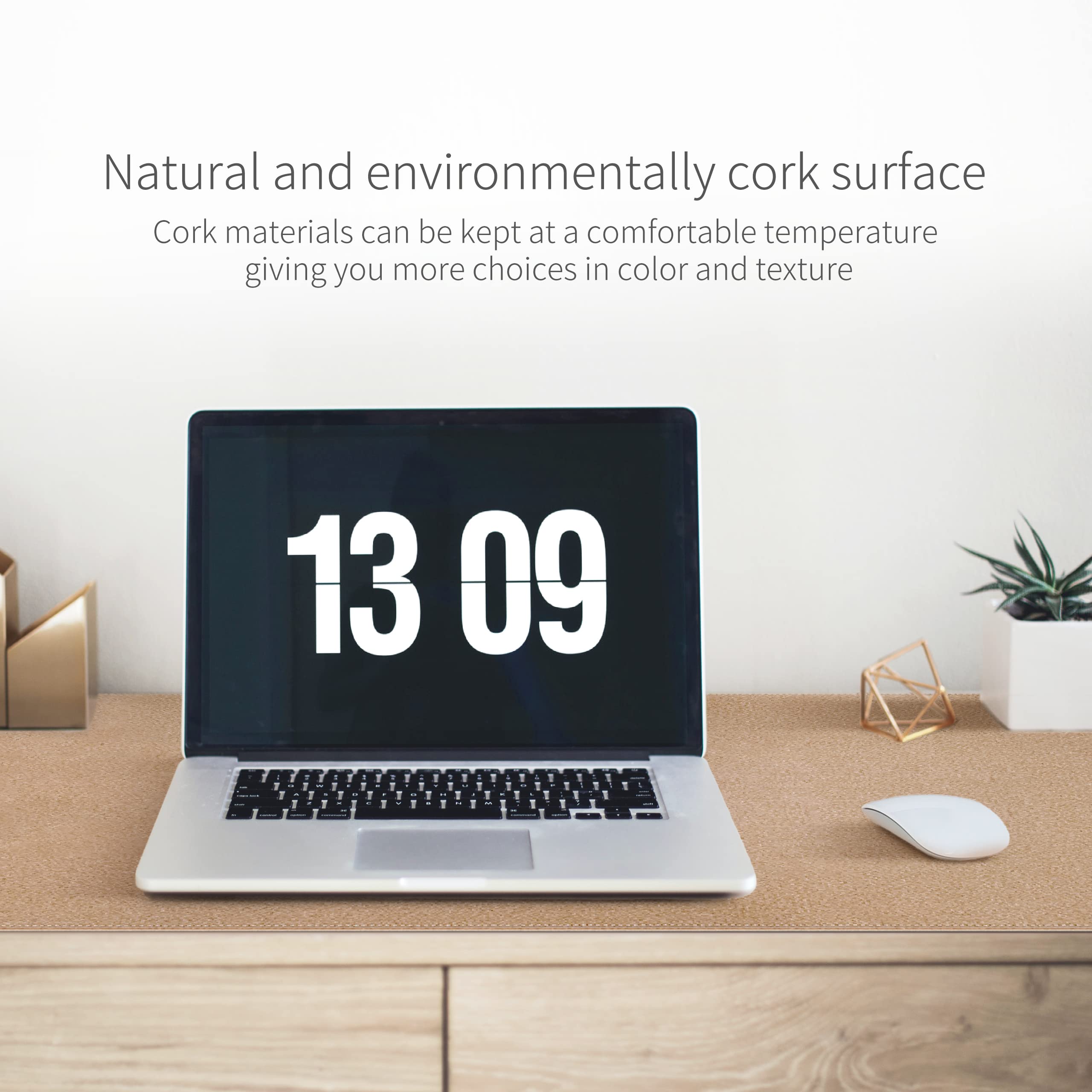 Premium Dual-Sided Mouse Pad - Natural Cork & PU Leather Large Desk Mat for Office & Home Workspace, Non-Slip Waterproof Desk Protector, Easy to Clean (Apricot, 23.6