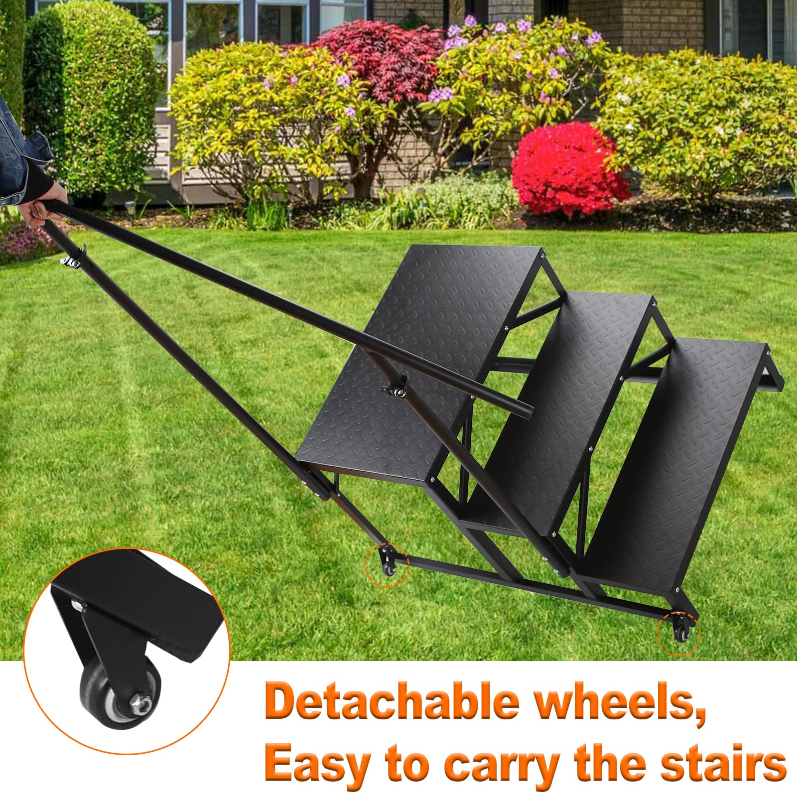3 Step RV Stairs with Handrail - Adjustable Height, Non-Slip Tread & Wheels - Portable Steps for RV, Hot Tub, Camper, Trailer - Outdoor Use for Easy Access & Safety