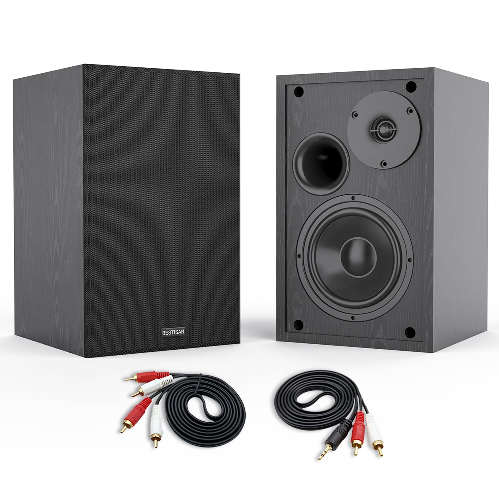 BESTISAN 4 Inch Powered Bookshelf Speakers with Deep Bass, Bluetooth 5.0 Studio Monitor Speakers, 2.0 Near Field Audio Speakers with 2 RCA Line Input, Set of 2 Black - Perfect for Home Theater, Gaming, and Music Listening