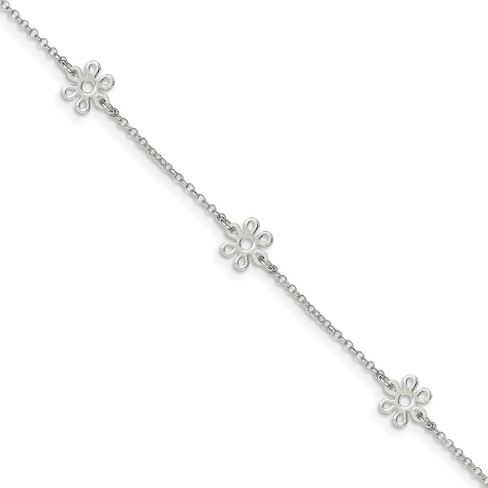 Elegant Black Bow Sterling Silver Flower Adjustable Anklet - 9 Inch Cable Chain Jewelry for Women | Perfect for Beach Outfits, Summer Fashion & Gift Giving