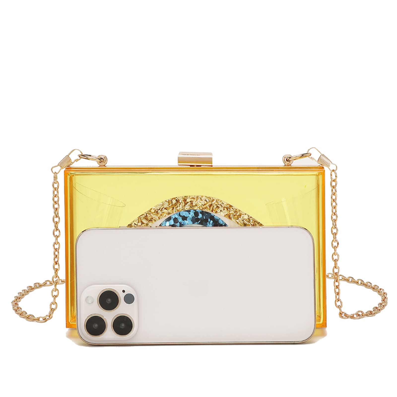 LETODE Women's Evil Eye Acrylic Clutch Purse - Glitter Evening Bag with Chain, Shoulder & Crossbody Strap - Perfect for Parties, Weddings & Night Out