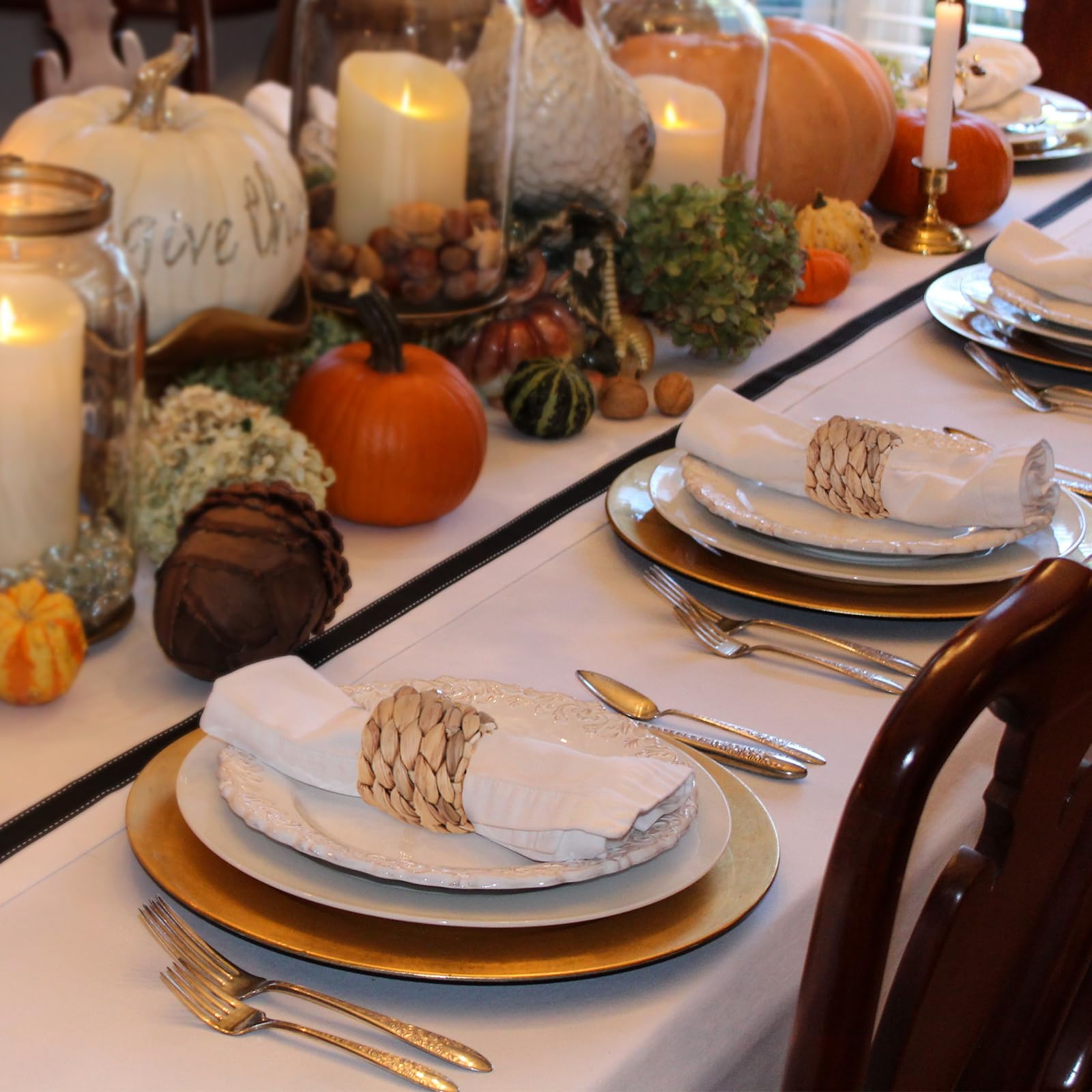 Elegant Set of 6 Handmade Water Hyacinth Napkin Rings - Fall Farmhouse Table Decor for Thanksgiving, Christmas & Weddings - Perfect for Holiday Dining & Special Occasion Table Settings