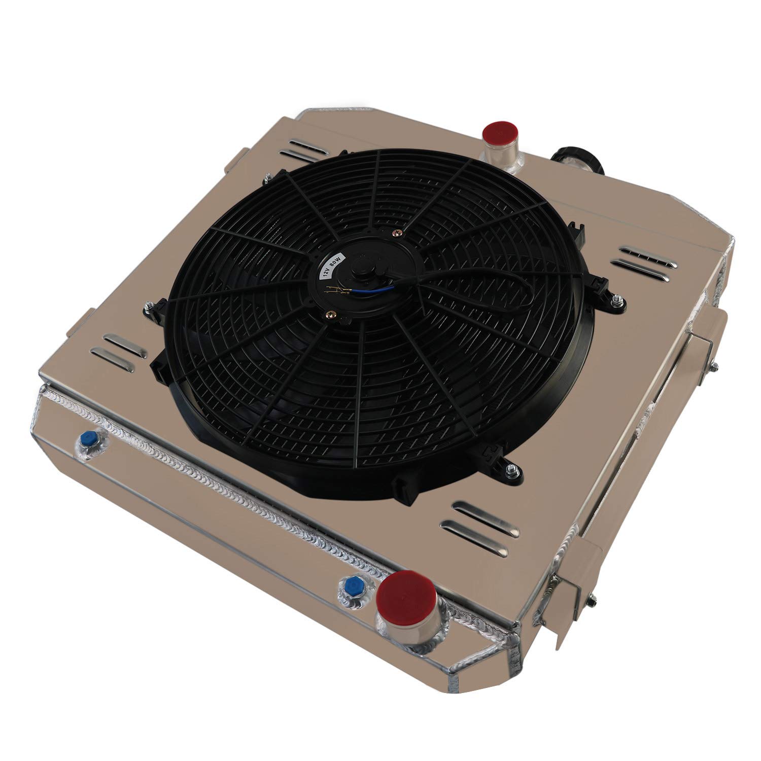 Alloyworks 3 Row Aluminum Radiator with Shroud Fan for 1955-1957 Chevy Bel-Air, Del Ray, Nomad & 210 V8 - High Performance Cooling Upgrade for Classic Car Restoration & Hot Rod Builds