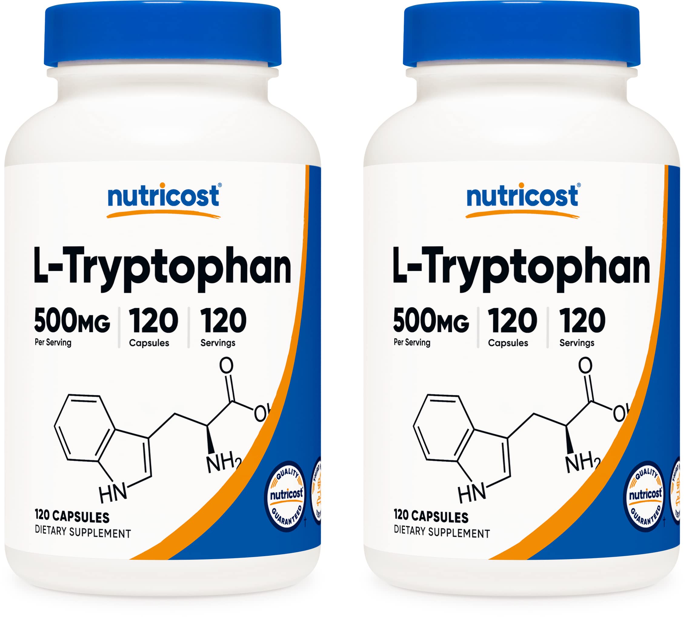 Nutricost L-Tryptophan 500mg, 120 Capsules (2 Bottles) - Premium Sleep Support Supplement for Relaxation & Mood Balance - Ideal for Stress Relief & Better Sleep