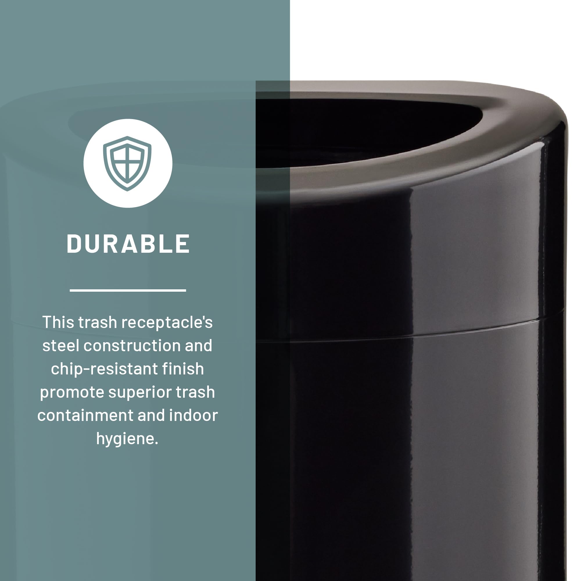 Safco 14 Gallon Stainless Steel Open Top Trash Can - Modern Black Garbage Bin for Kitchen, Office & Home Use | Durable Indoor Waste Container for Recycling & Daily Trash
