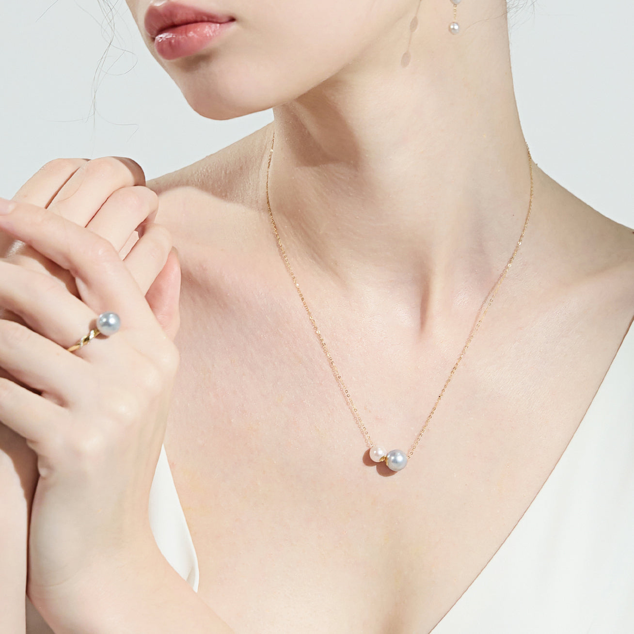 18K Solid Gold Silver Blue Akoya Pearl Necklace KN00186 | Elegant Women's Jewelry Gift for Wedding, Anniversary & Special Occasions | Perfect for Bridal, Evening Wear & Formal Events