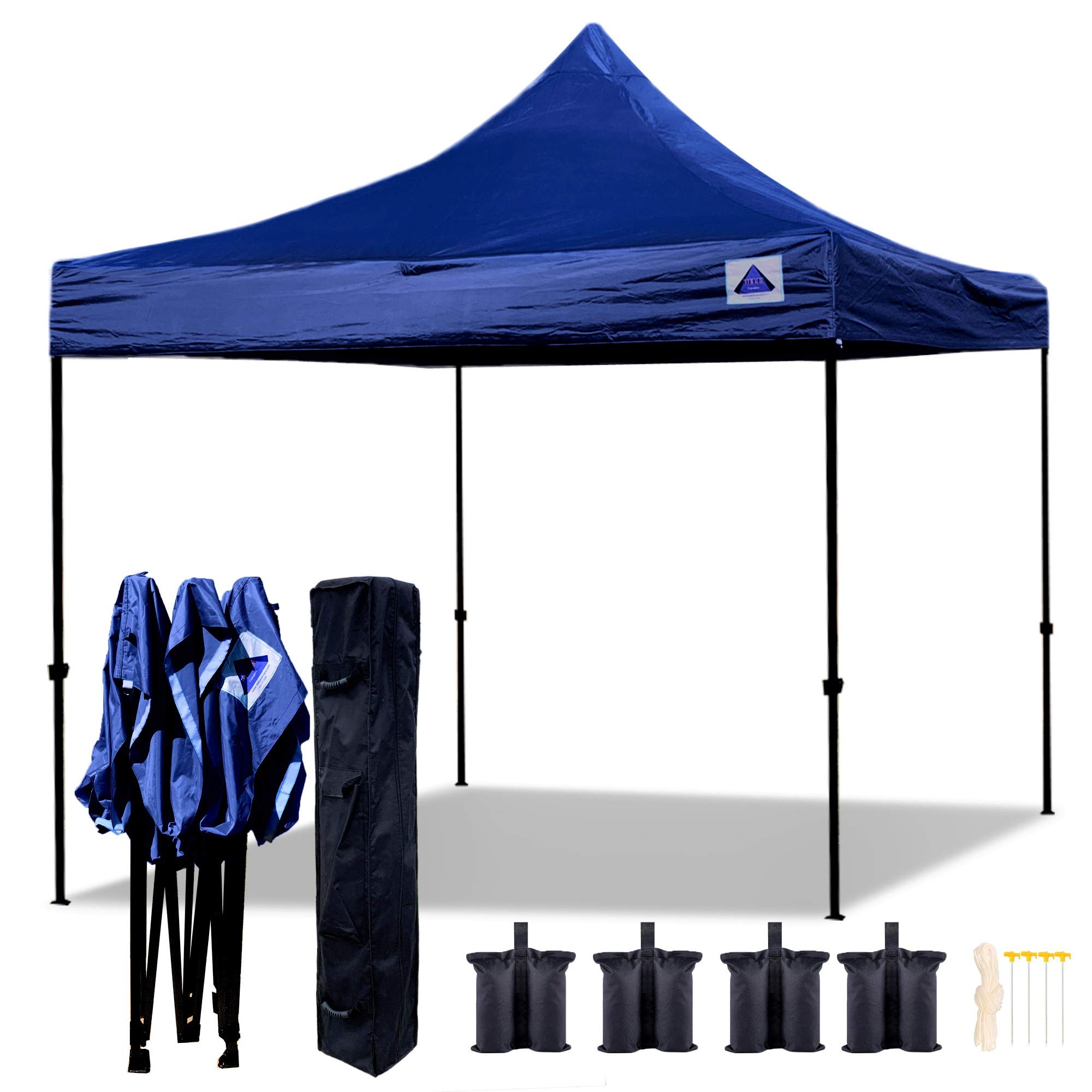 10'x10' DELTA Pop Up Party Tent - Commercial Instant Canopy for Weddings, Events & Outdoor Gatherings - Includes Wheel Bag & 4 Weight Bags (Navy Blue) - Perfect for Backyard Parties, Festivals & Camping