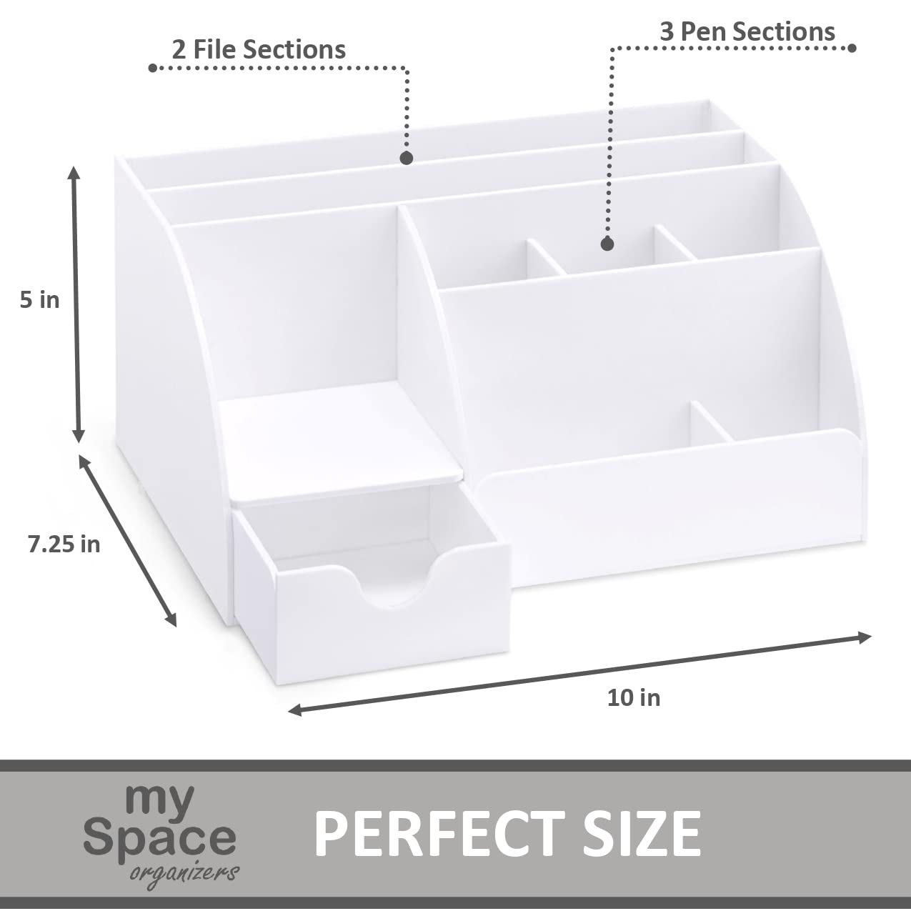 White Desk Organizer with 9 Compartments - Office Supplies & Desk Accessories Organizer, Pen Holder & Desktop Decor - Perfect for Home Office, Study Room & Workspace (White)