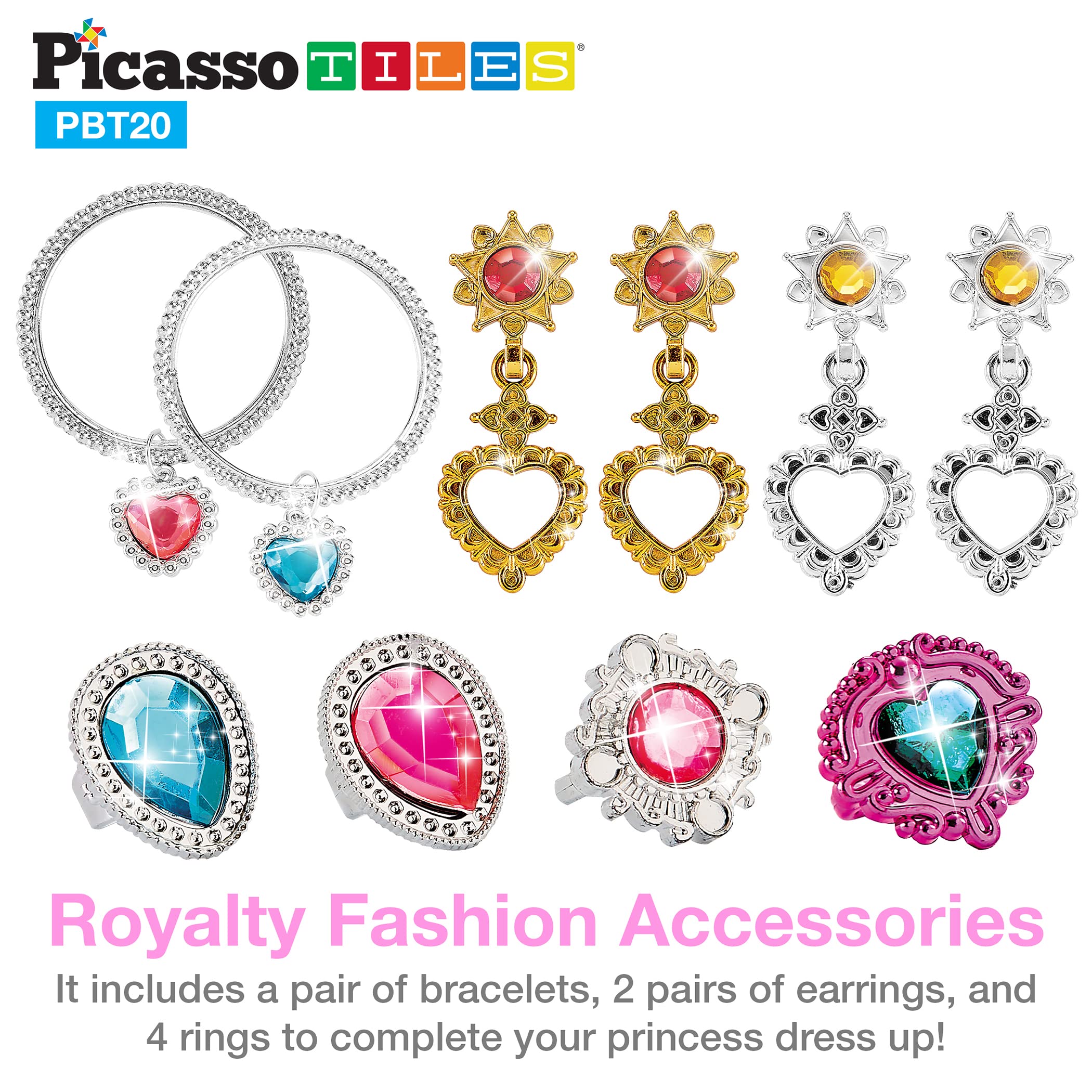 **PicassoTiles Royal Princess Dress Up Set - Tiara, Jewelry, Shoes & Fashion Accessories for Girls Ages 5+ | Pretend Play, STEM Learning & Creative Imagination Toys | Perfect for Birthday Gifts, Tea Parties & Dress-Up Playtime**