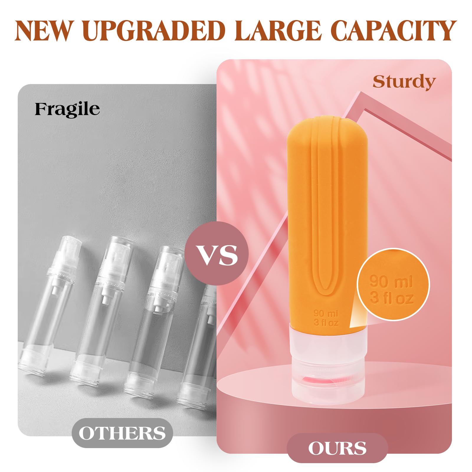 5 Pack TSA Approved Leak Proof Silicone Travel Bottles for Shampoo & Conditioner - 3oz Refillable Toiletry Containers for Airplane Travel, Gym, Camping & Vacation Essentials