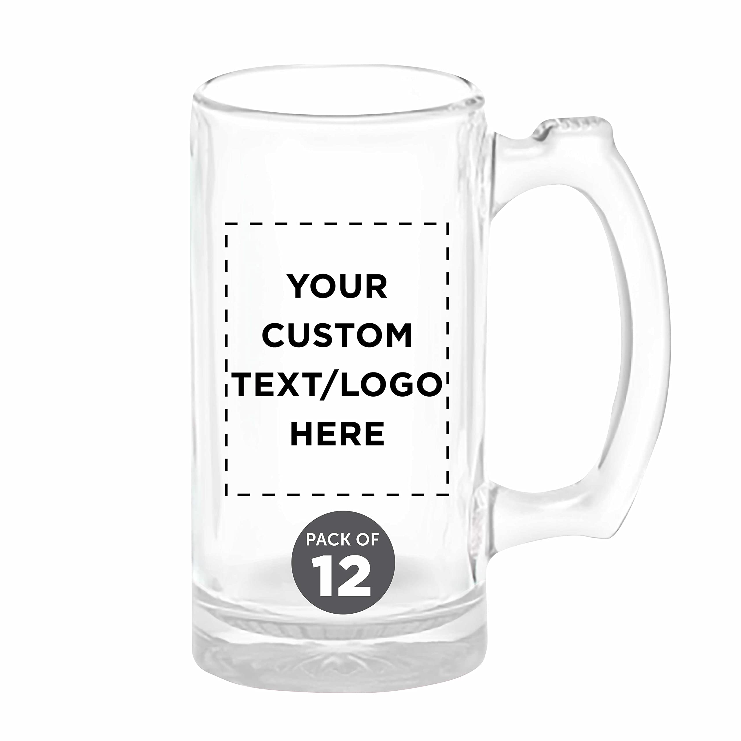 12-Piece Libbey Beer Mugs Set - 12 oz Clear Glass Drinking Cups with Custom Text/Logo - Perfect for Groomsmen Gifts, Bachelor Parties & Home Bar Decor