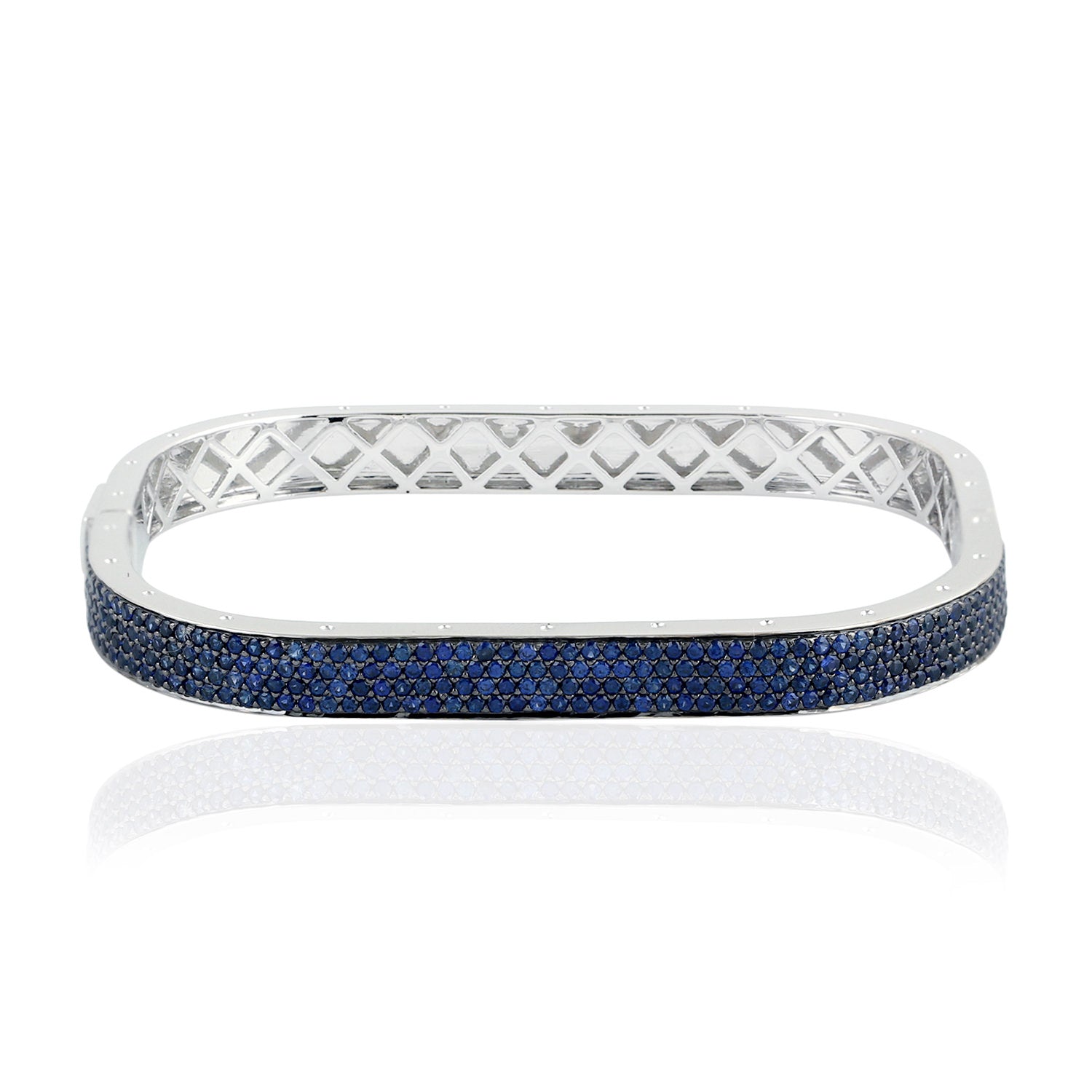 18K White Gold Micro Pave Blue Sapphire Wedding Bangle - Elegant Bridal Jewelry for Weddings, Anniversaries & Special Occasions