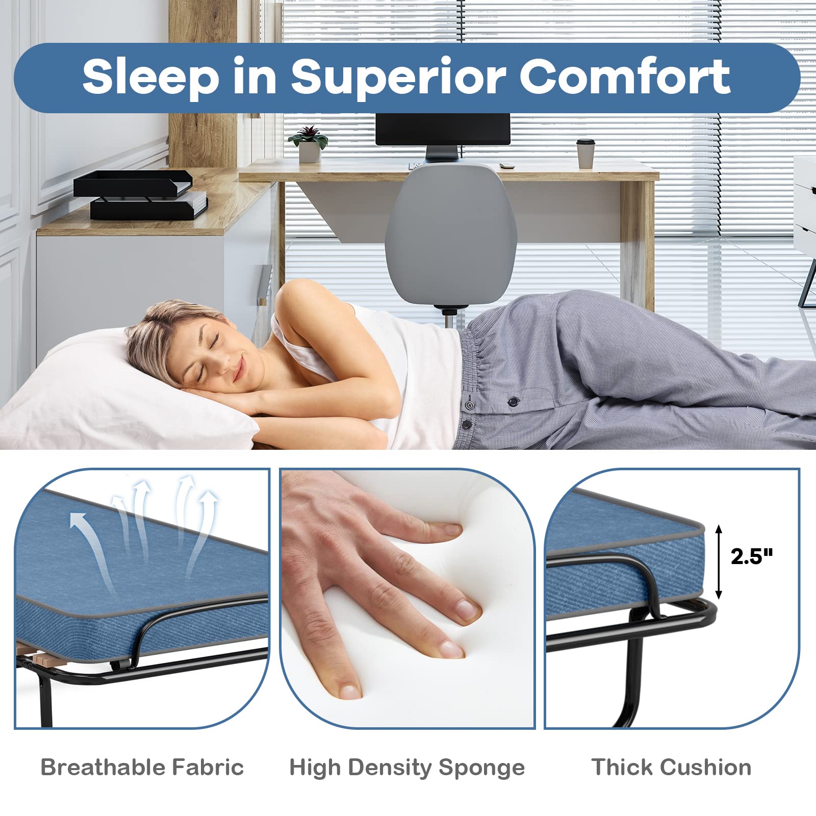 RELAX4LIFE Folding Guest Bed with Memory Foam Mattress - 75