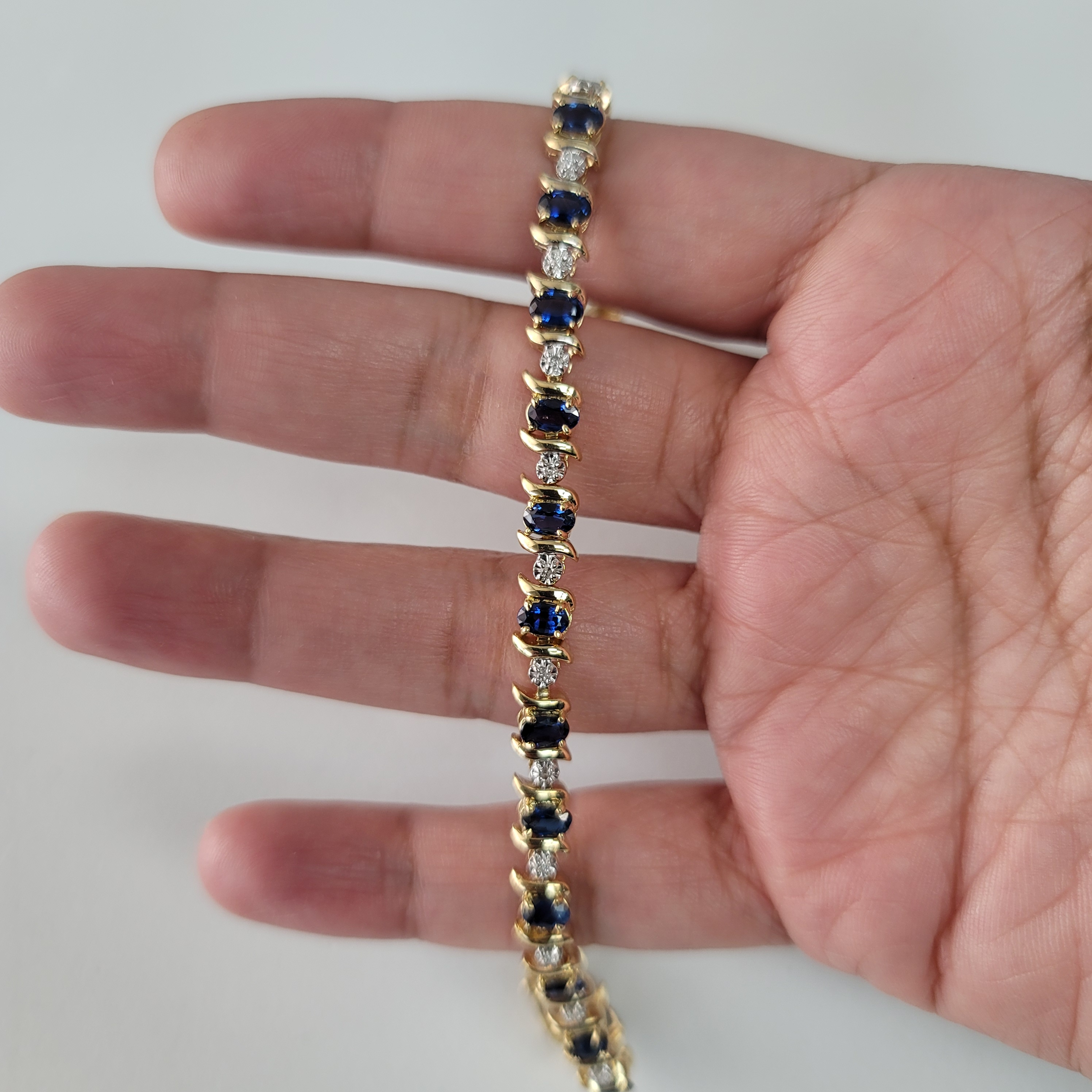 14K Yellow Gold Oval Sapphire & Diamond Tennis Bracelet for Women - Elegant Jewelry Gift for Anniversary, Wedding & Special Occasions