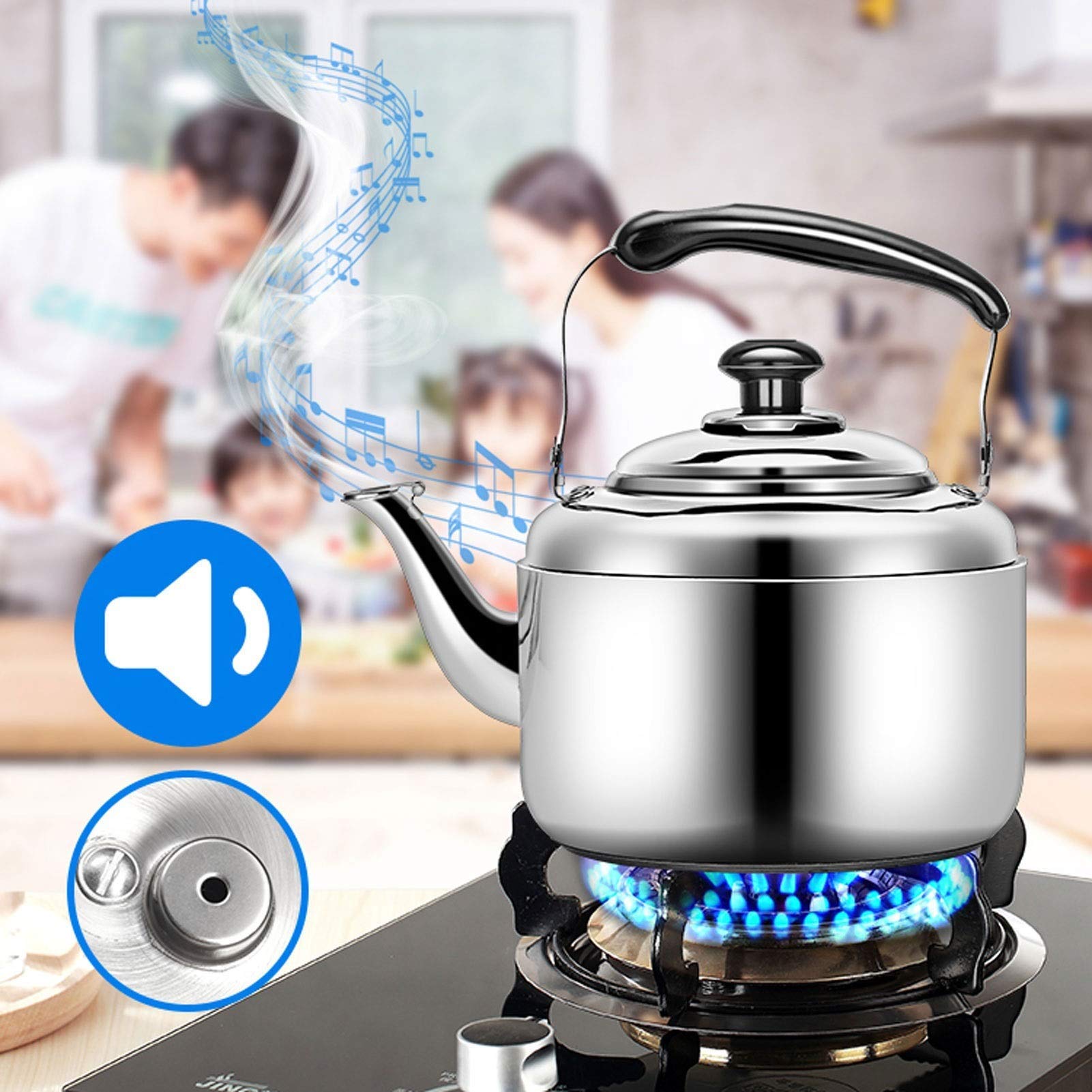 Premium Stainless Steel Whistling Tea Kettle for Stove Top - Large Capacity with Heat-Resistant Ergonomic Handle - Perfect for Home, Office & Outdoor Tea Brewing