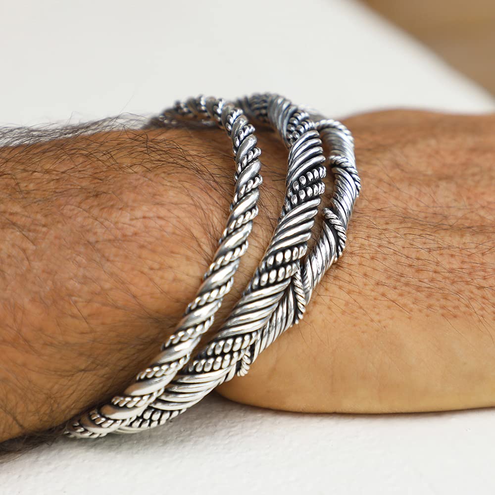 Viking Bracelets for Men & Women - 925 Sterling Silver Cuffs in Various Designs (Sizes M, L, XL) - Perfect for Viking Lovers, Cosplay, and Everyday Wear