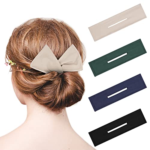 4-Piece Deft Hair Bun Maker Set - Doughnut Bun Shaper for French Hairstyles (Black, Khaki, Green, Dark Blue, Fabric) - Perfect for Ballet, Work, Wedding & Everyday Elegant Hairstyles