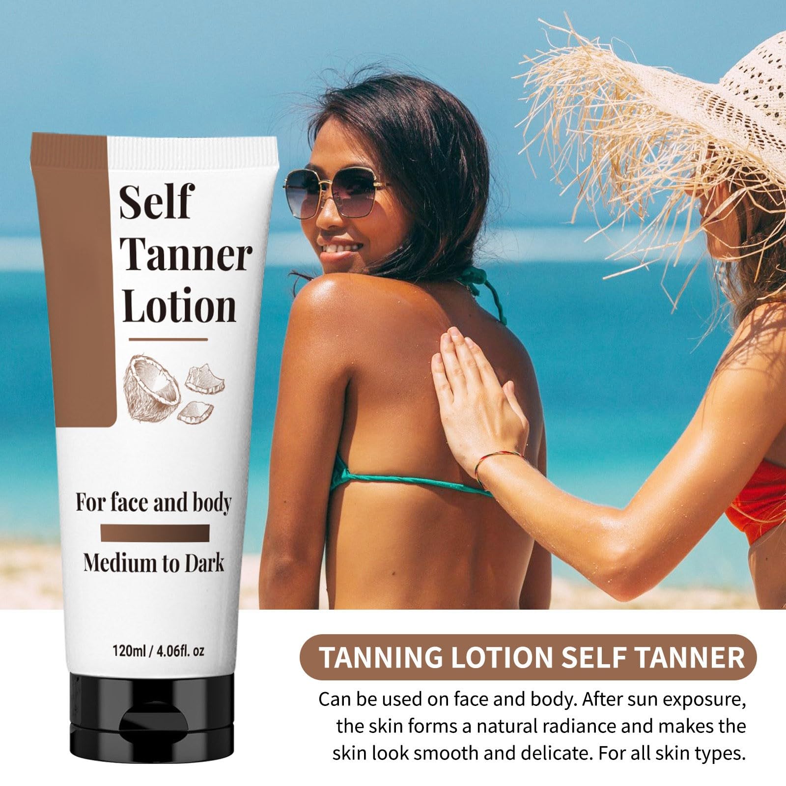 Organic Self Tanner Lotion for Face & Body - Natural Sunless Tanning with Aloe Vera & Shea Butter, Streak-Free Medium to Dark Gradual Bronzer, Hydrating Tanning Lotion for Sensitive Skin (3 Pack) | Perfect for Summer Glow, Beach Vacation & Daily Moisturizing