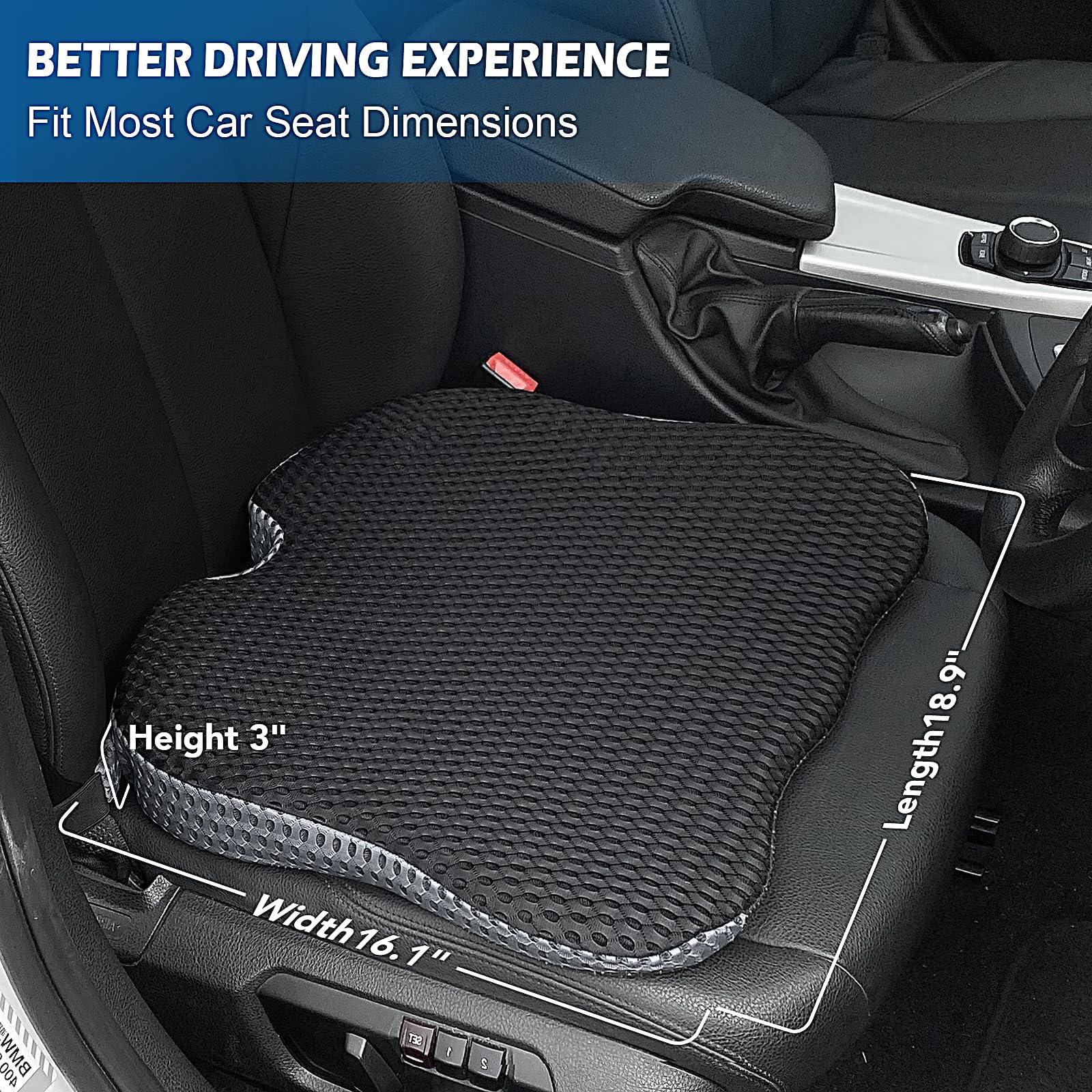 QUTOOL Memory Foam Car Seat Cushion - Breathable Wedge Booster Seat Pad for Long Drives & Road Trips - Comfort Support for Drivers & Passengers (Black) | Perfect for Commuting, Travel & Trucking