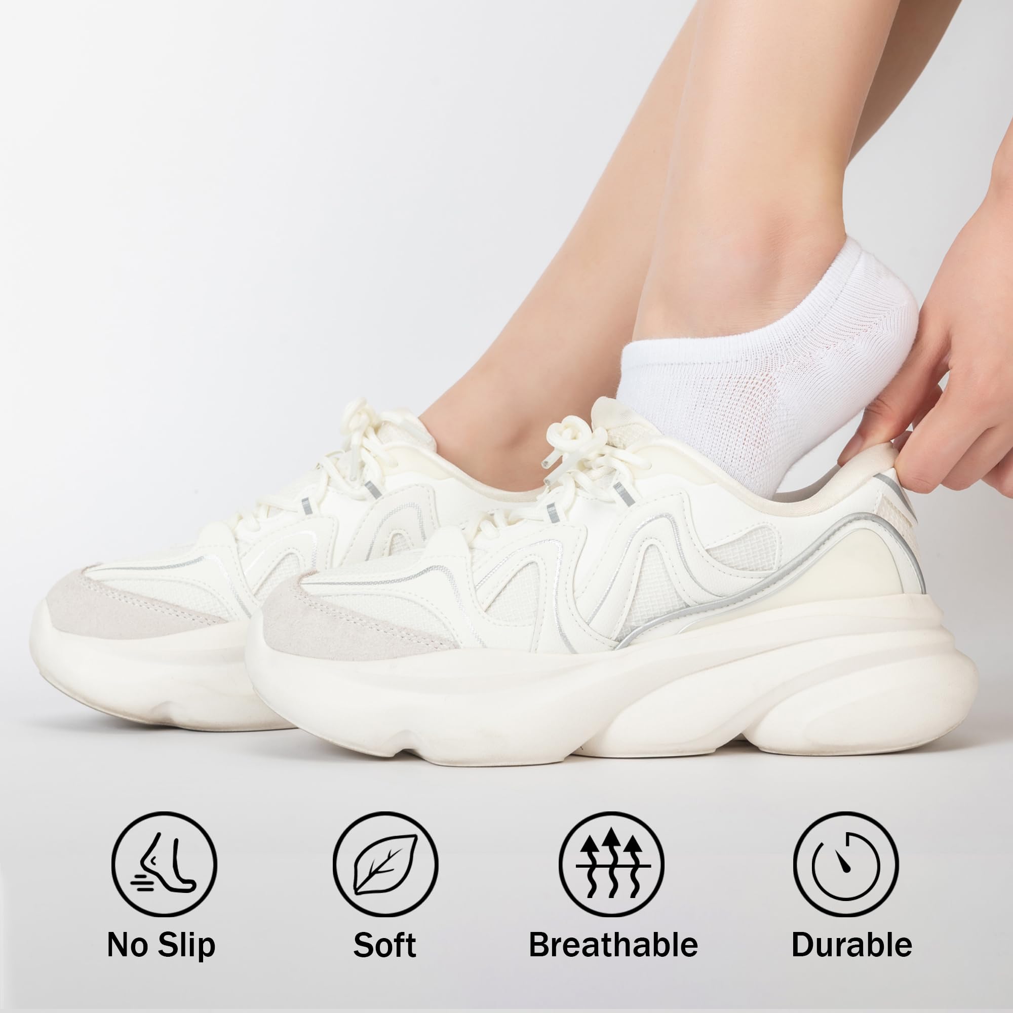 Women's No Show Socks 8-Pack - Non-Slip Invisible Ankle Socks for Running & Casual Wear