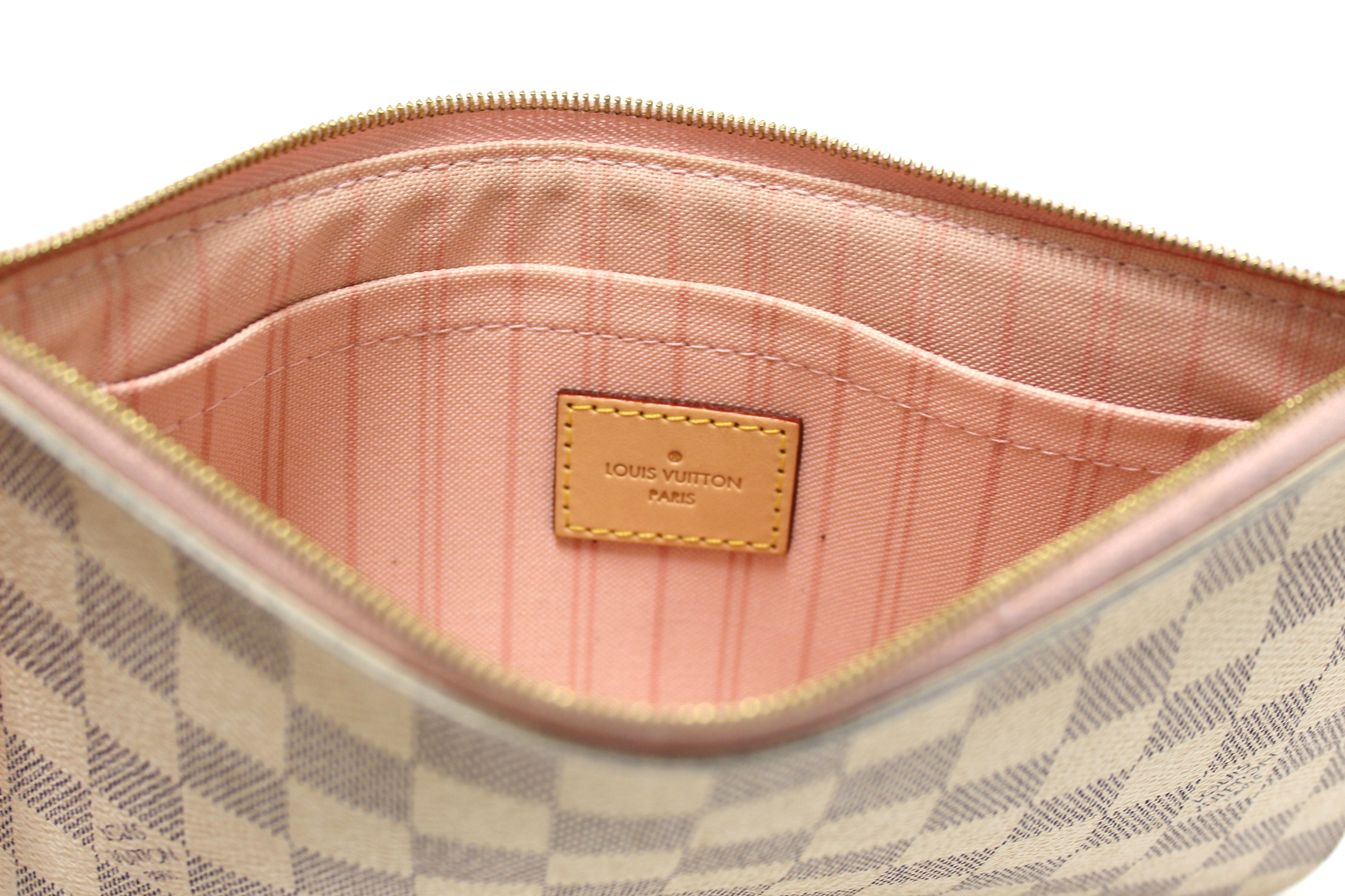 Original Louis Vuitton Damier Azur Canvas Neverfull Pouch Pochette Handbag - Luxury Designer Clutch for Women, Perfect for Travel, Shopping & Evening Events