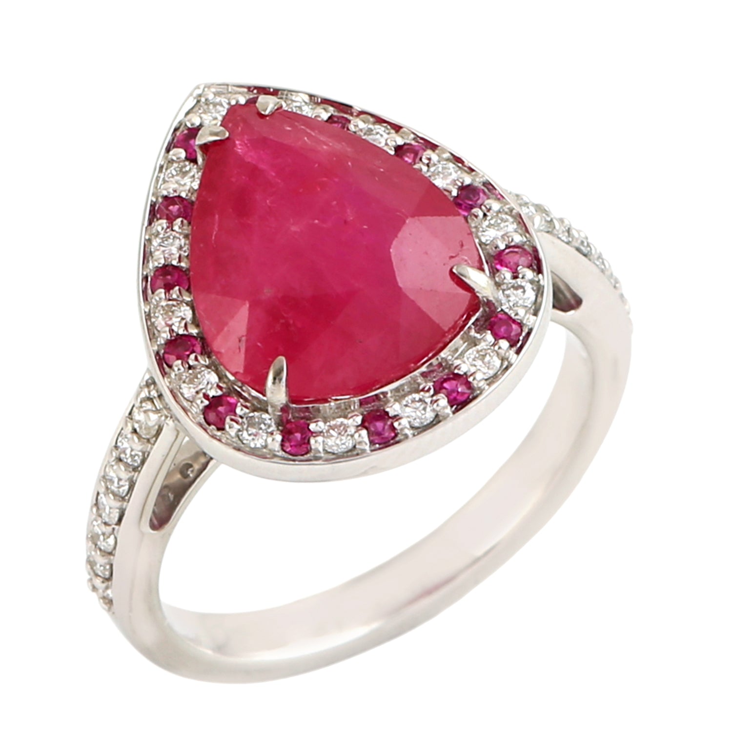 14K White Gold Pear Cut Ruby Gemstone Pave Diamond Solitaire Ring for Women - Elegant Engagement, Wedding, Anniversary Jewelry Gift